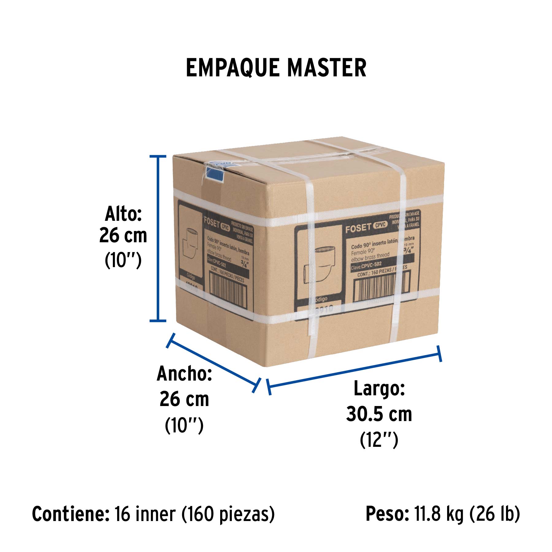 Codo 90° de CPVC con inserto latón 3/4", FOSET - Empaque