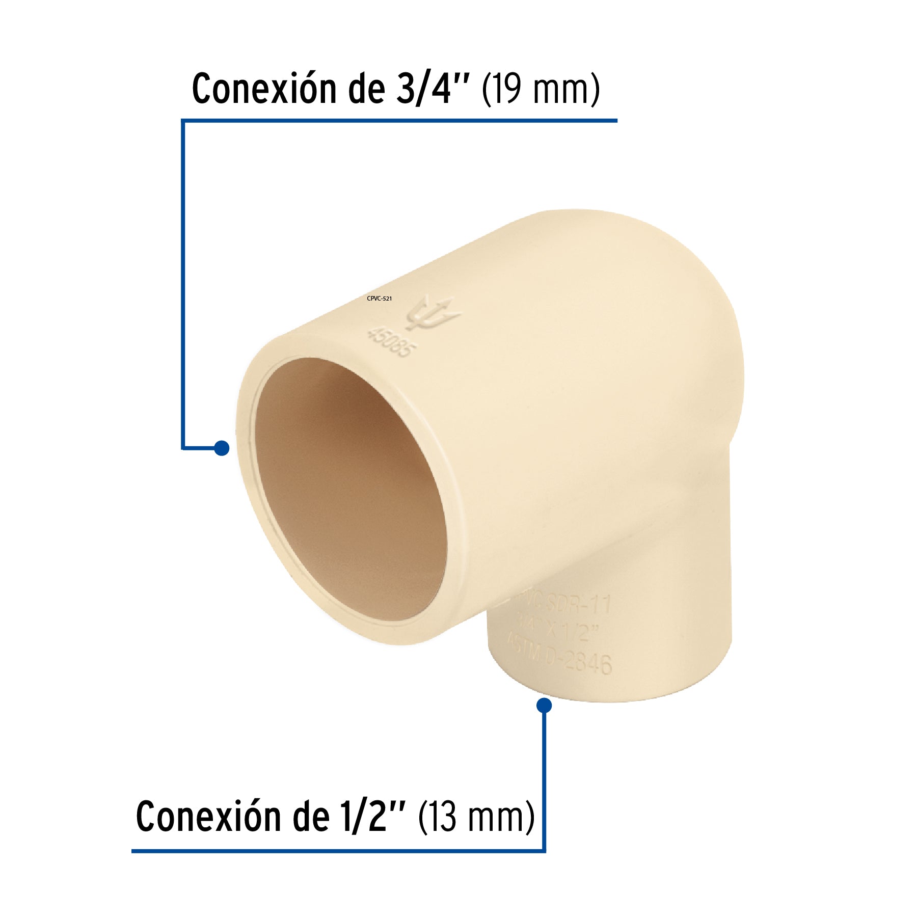 Codo reducción 90° de CPVC de 3/4" x 1/2", FOSET
