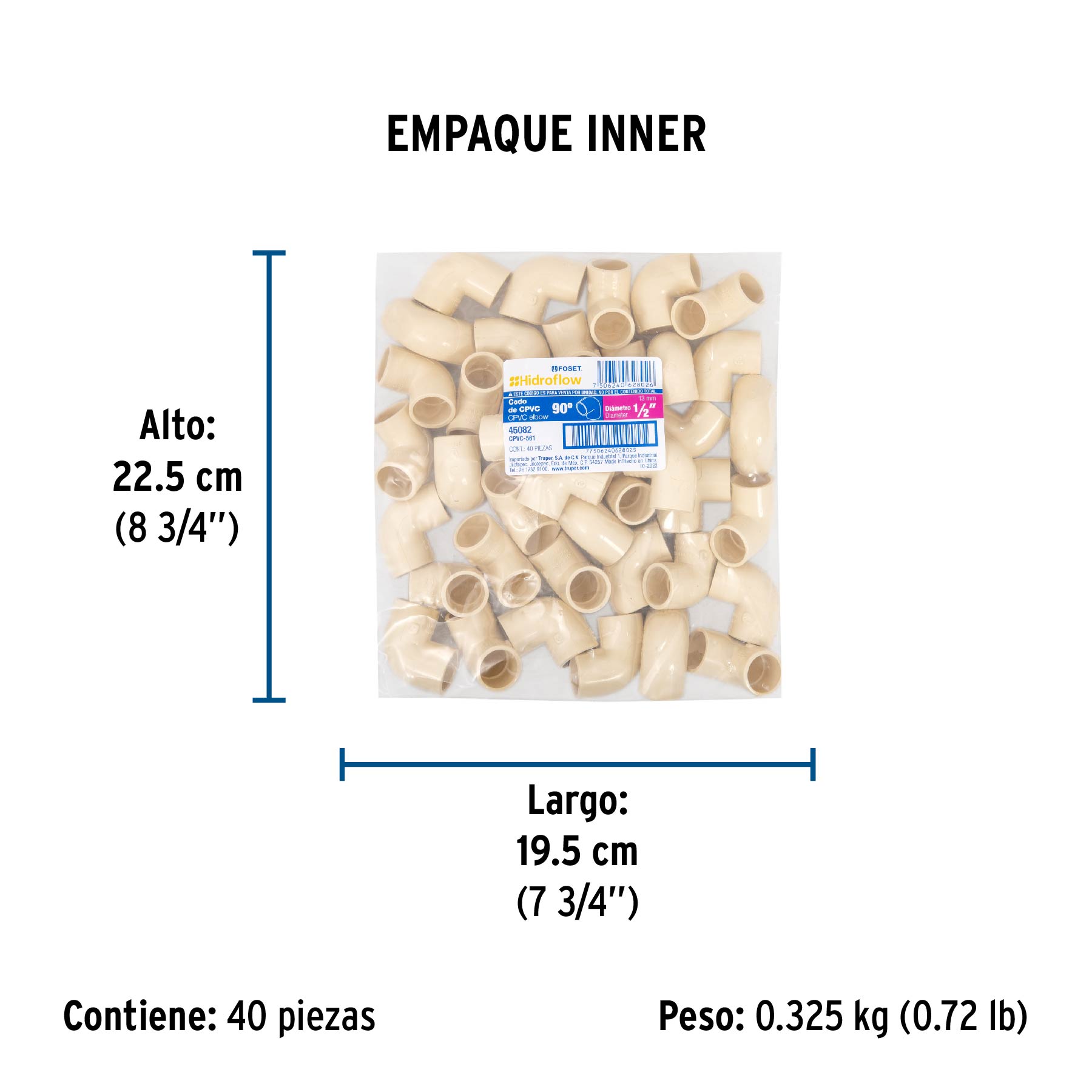 Codo 90° de CPVC de 1/2", FOSET - Empaque