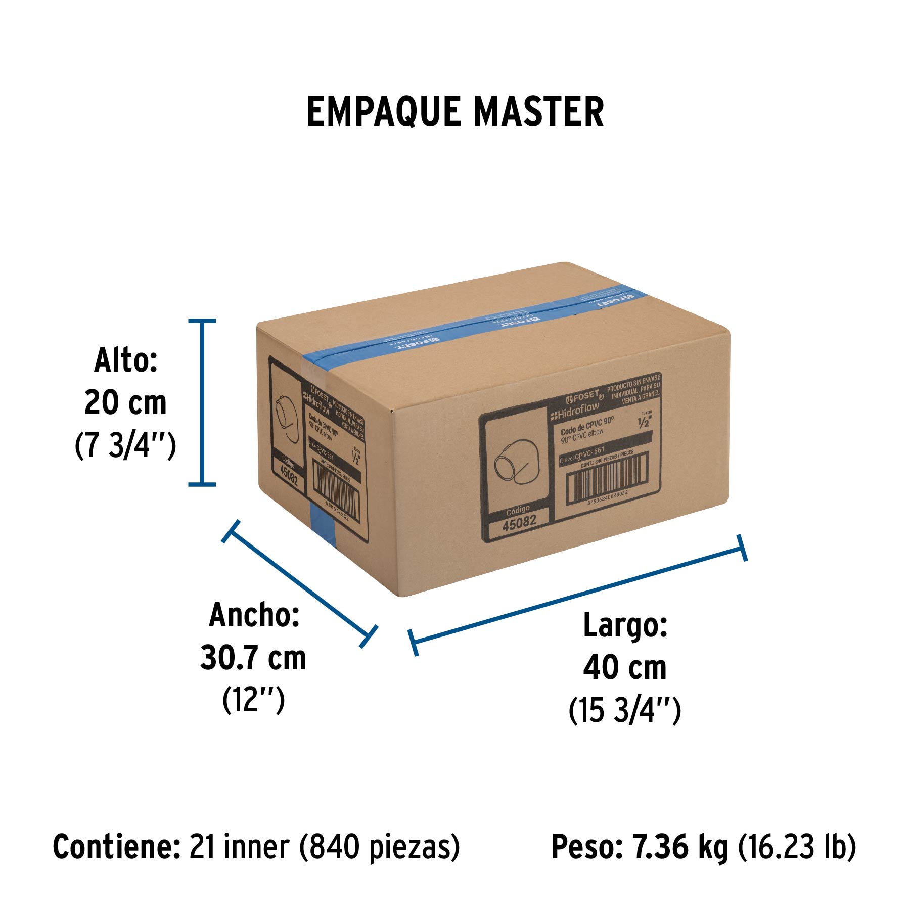 Codo 90° de CPVC de 1/2", FOSET - Empaque