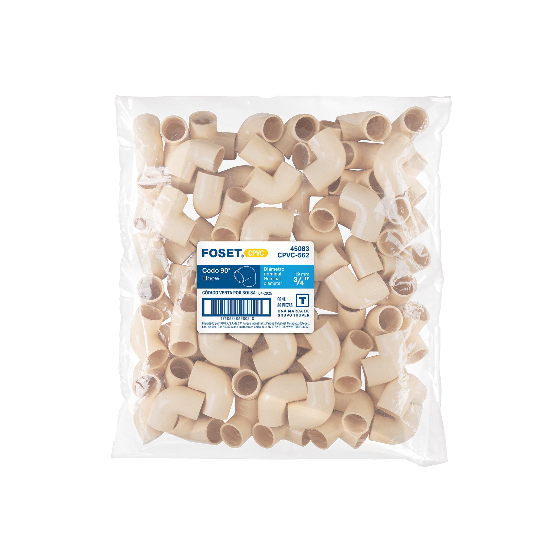 Codo 90° de CPVC de 3/4", FOSET