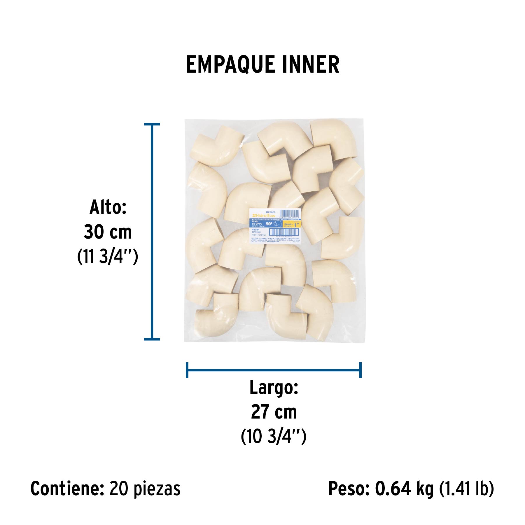 Codo 90° de CPVC de 1", FOSET - Empaque