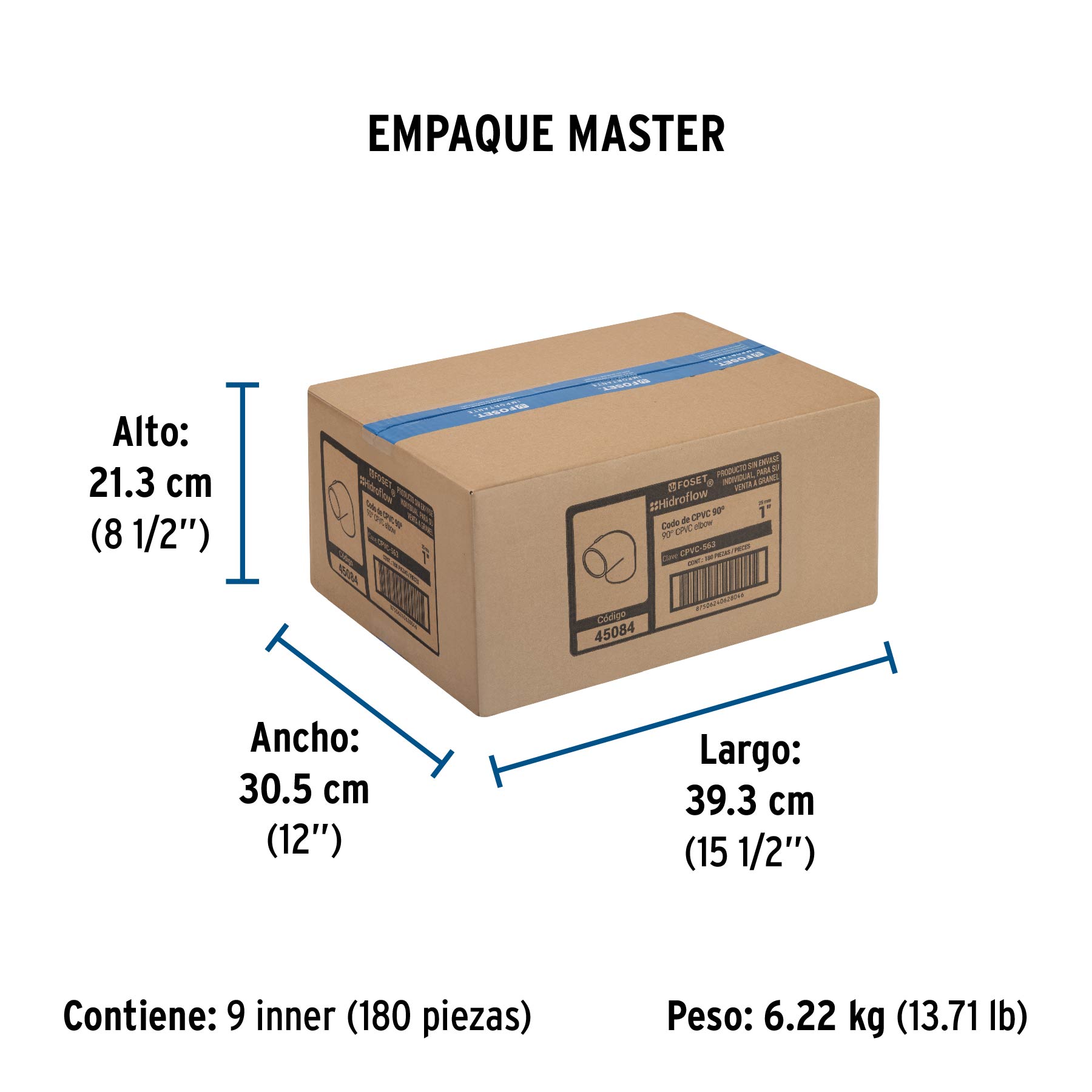 Codo 90° de CPVC de 1", FOSET - Empaque