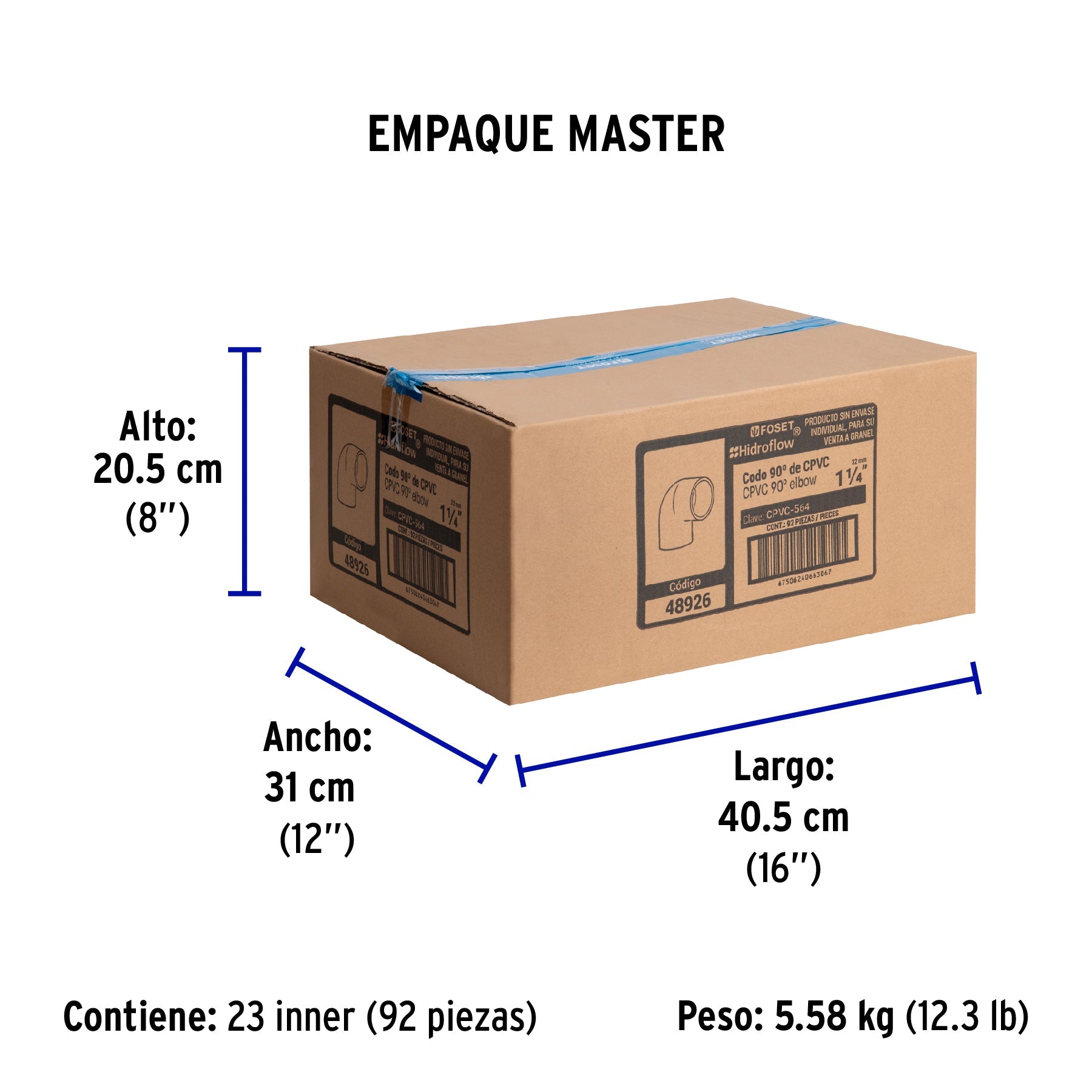 Codo 90° de CPVC de 1-1/4", FOSET - Empaque