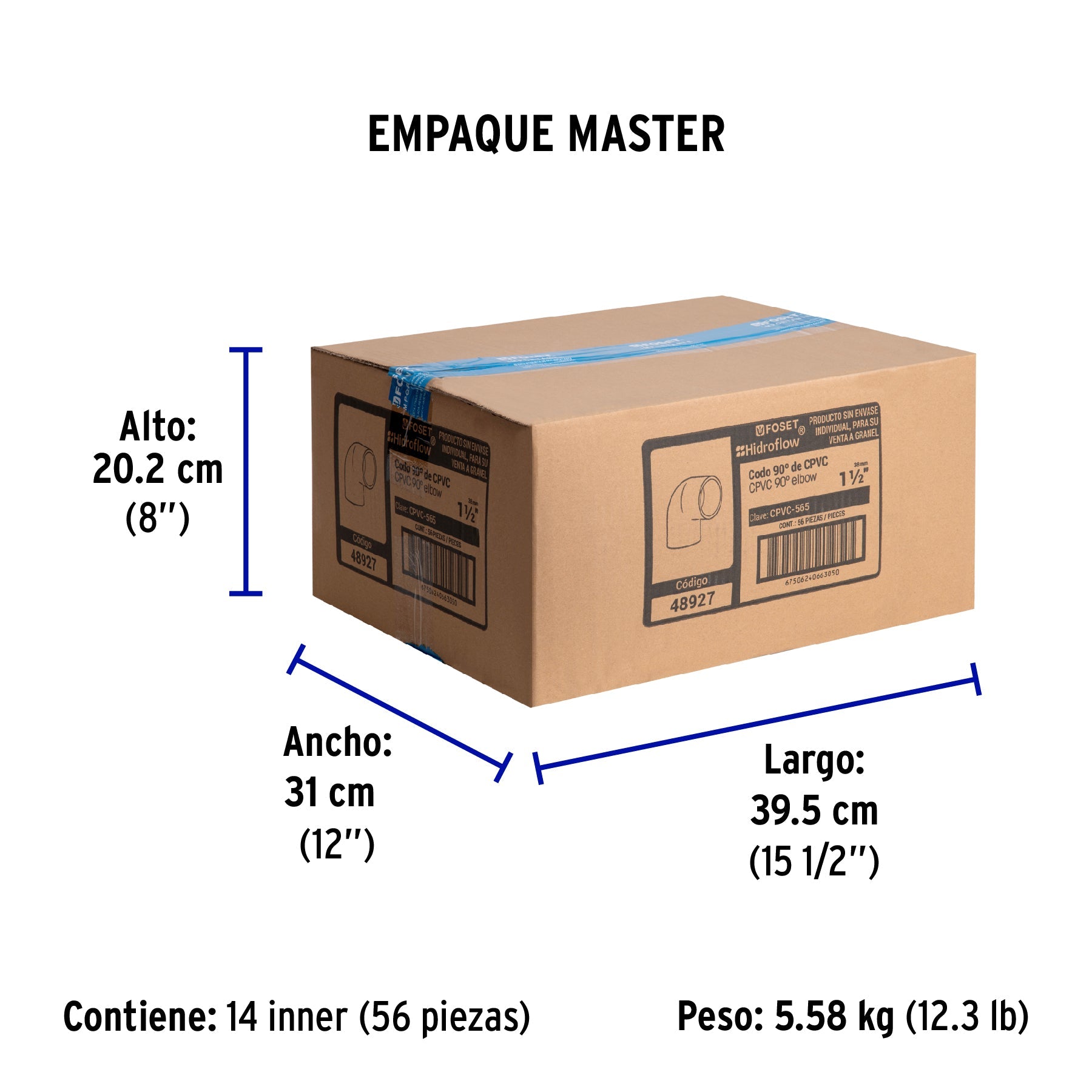 Codo 90° de CPVC de 1-1/2", FOSET - Empaque