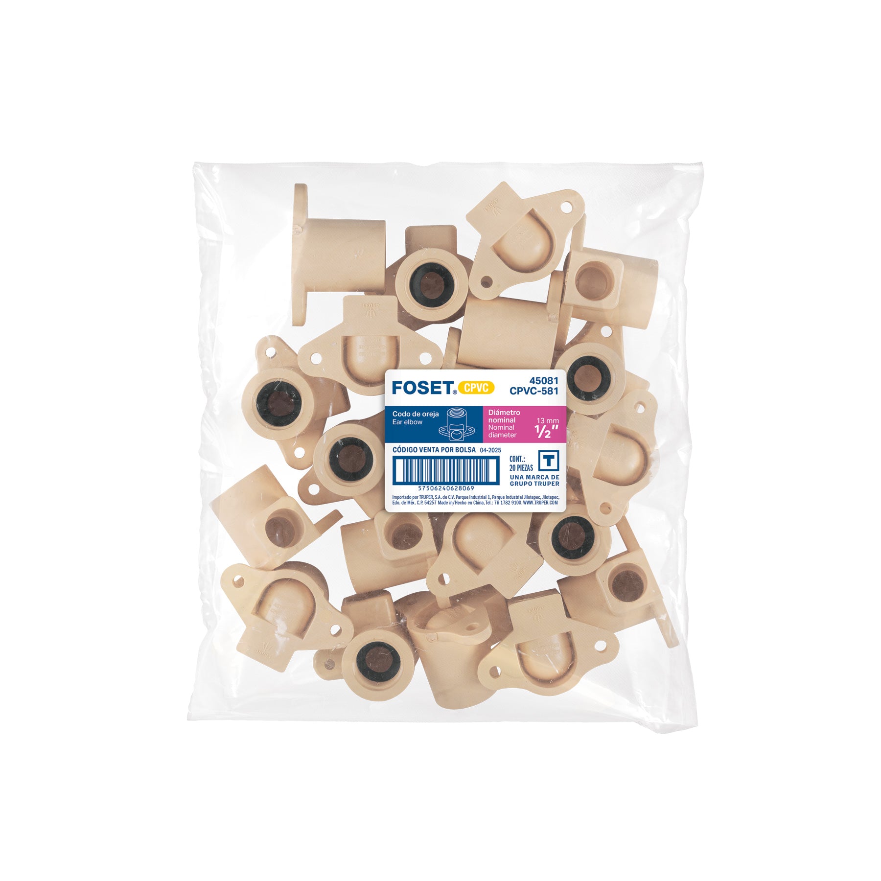 Codo oreja 90° de CPVC de 1/2", FOSET