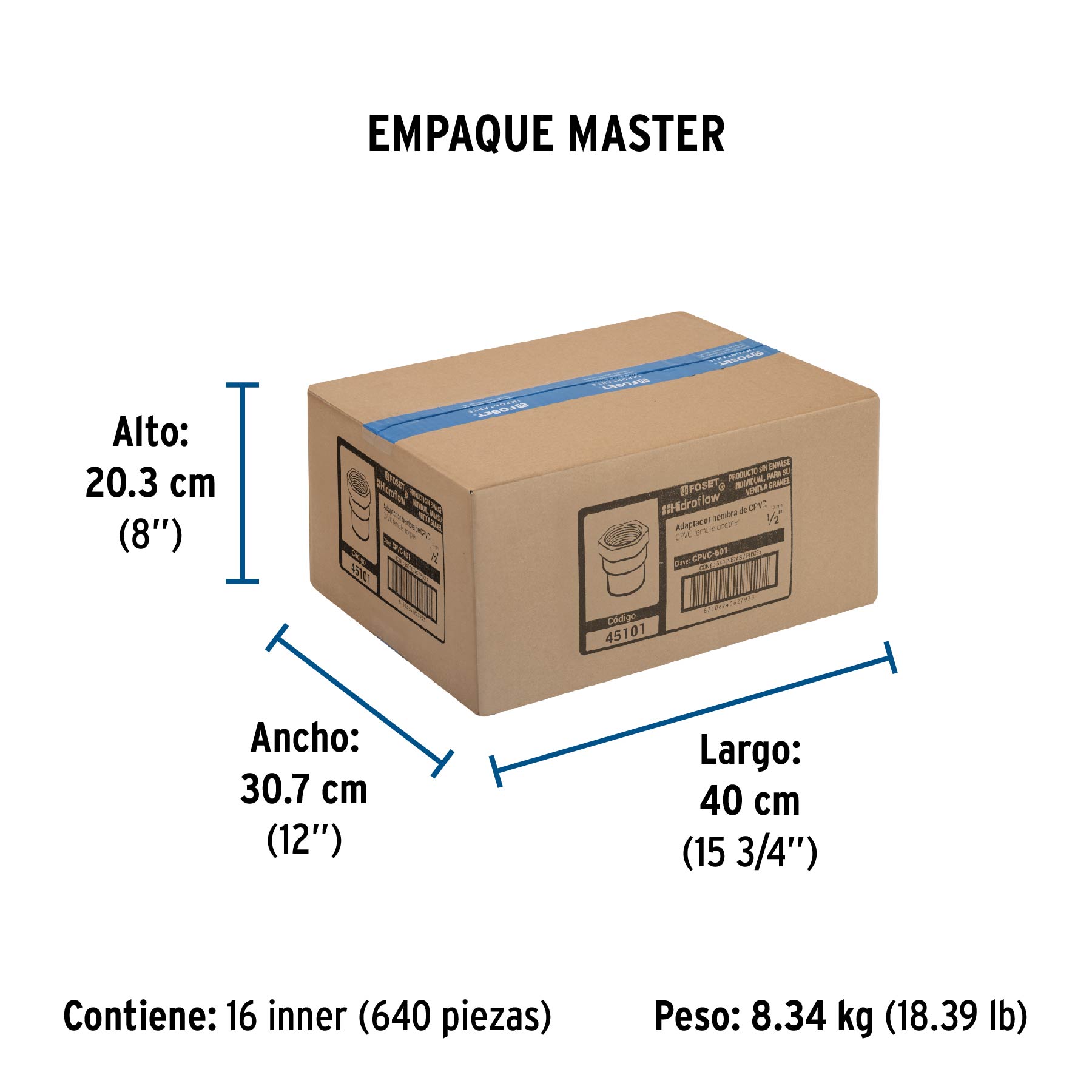 Conector hembra de CPVC 1/2", FOSET - Empaque