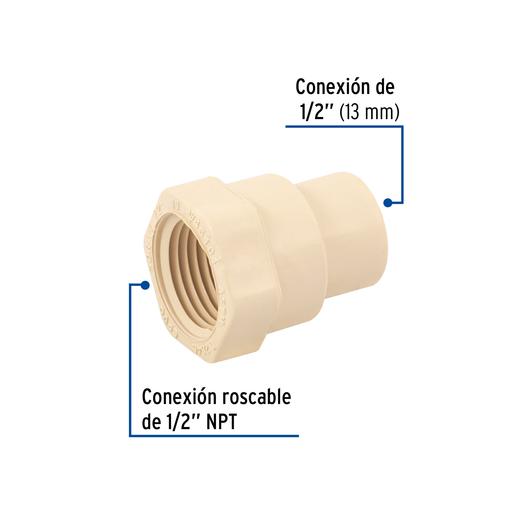 Conector hembra de CPVC 1/2", FOSET
