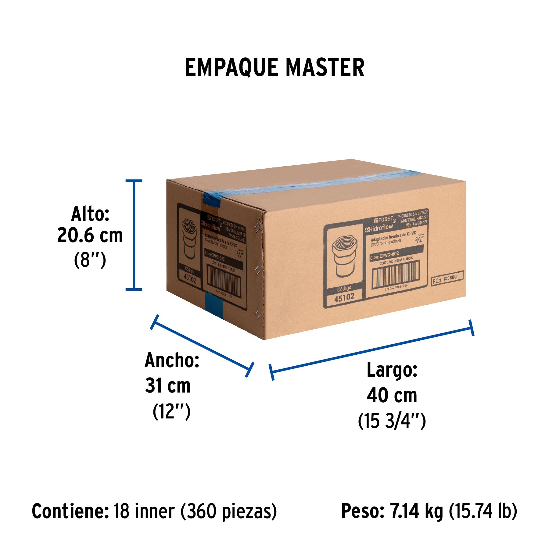 Conector hembra de CPVC 3/4", FOSET - Empaque