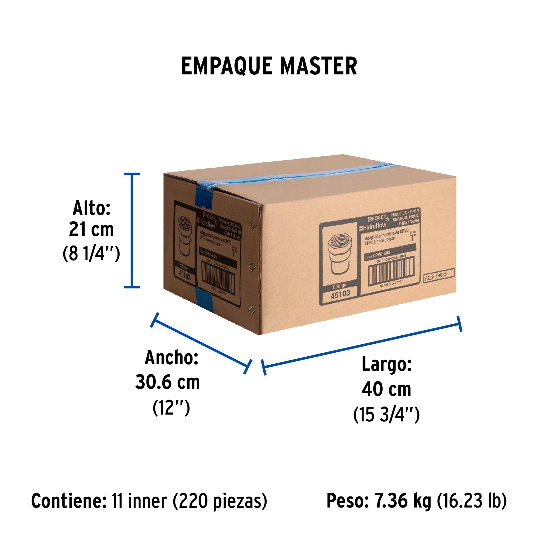 Conector hembra de CPVC 1", FOSET - Empaque
