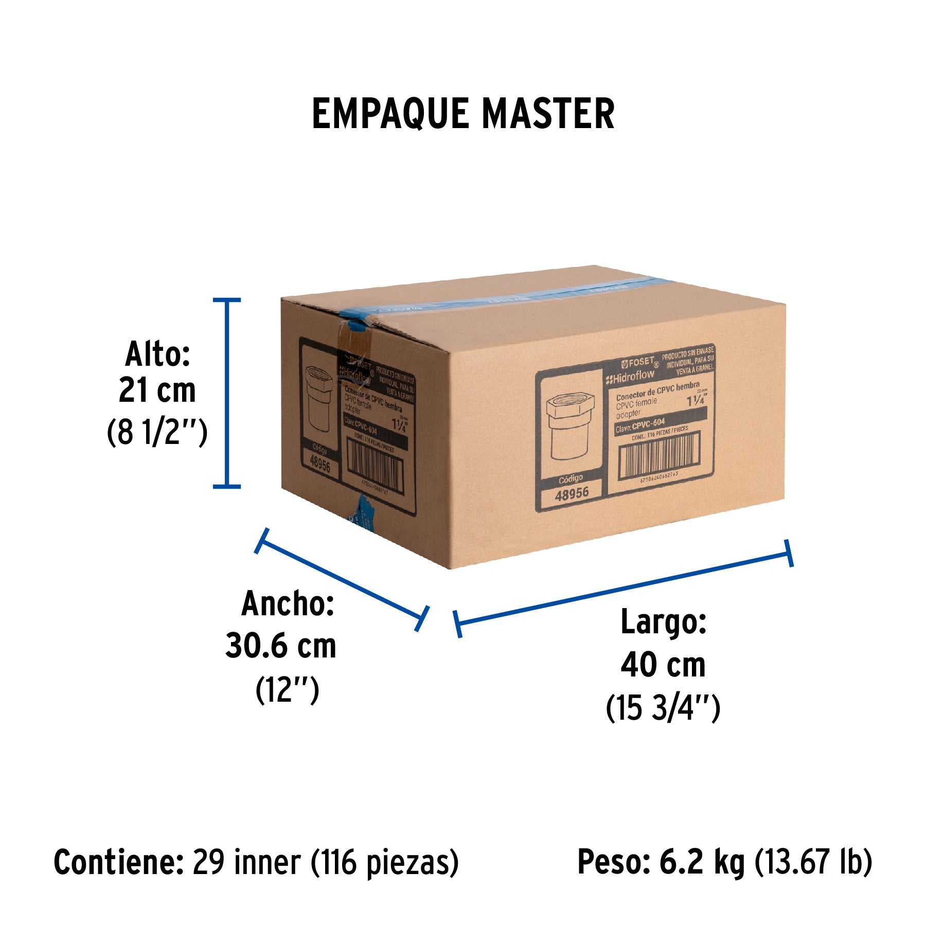 Conector hembra CPVC 1-1/4", FOSET - Empaque