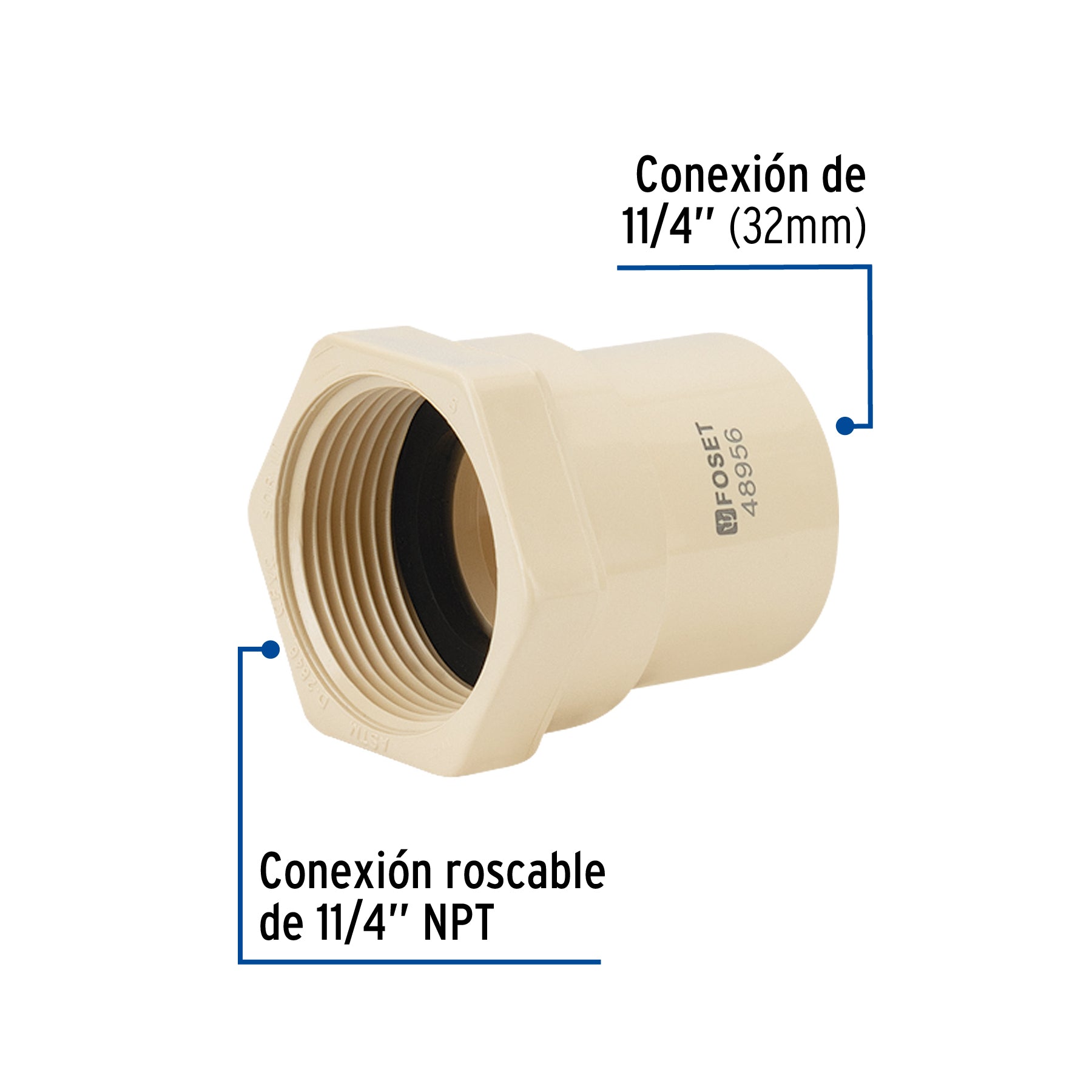 Conector hembra CPVC 1-1/4", FOSET