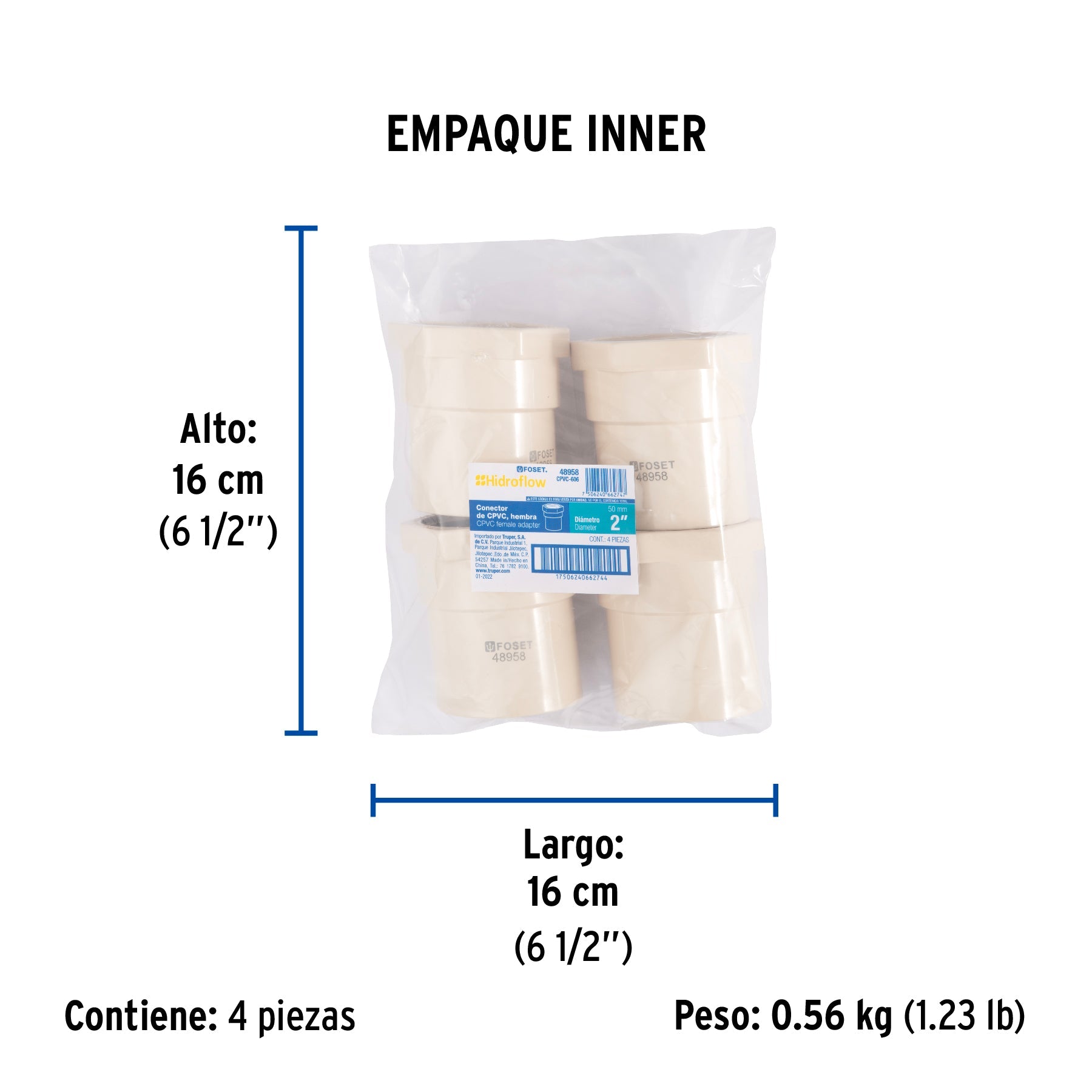 Conector hembra CPVC 2", FOSET - Empaque