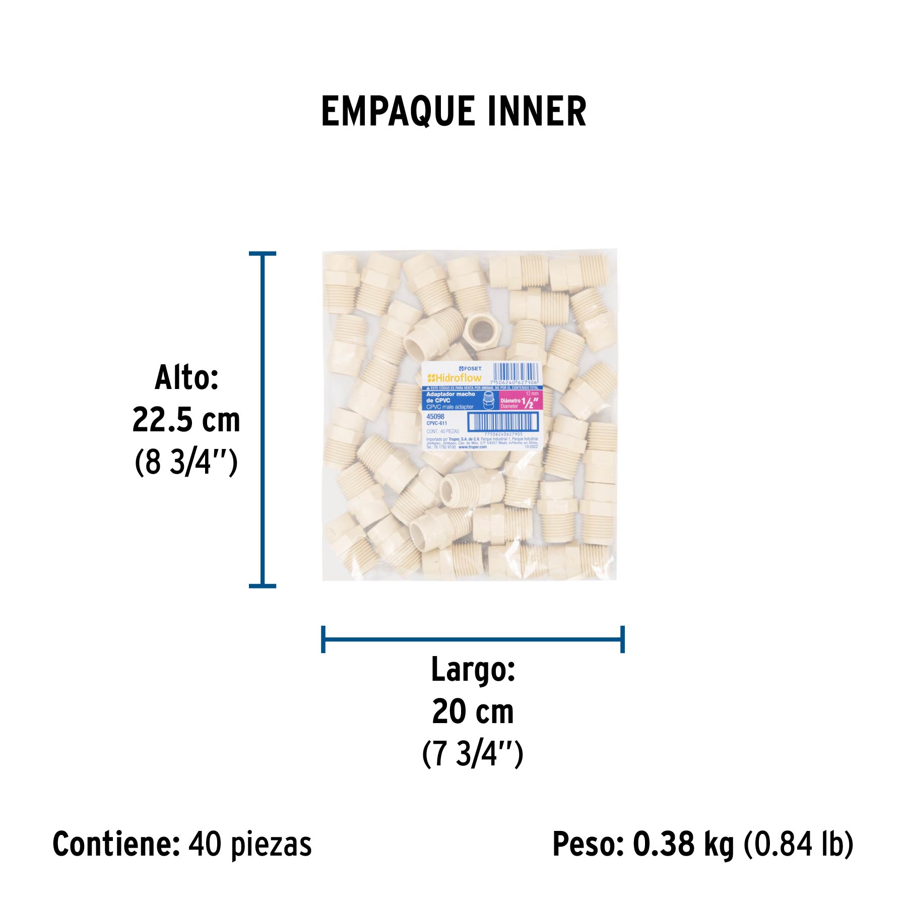 Conector macho de CPVC 1/2", FOSET - Empaque