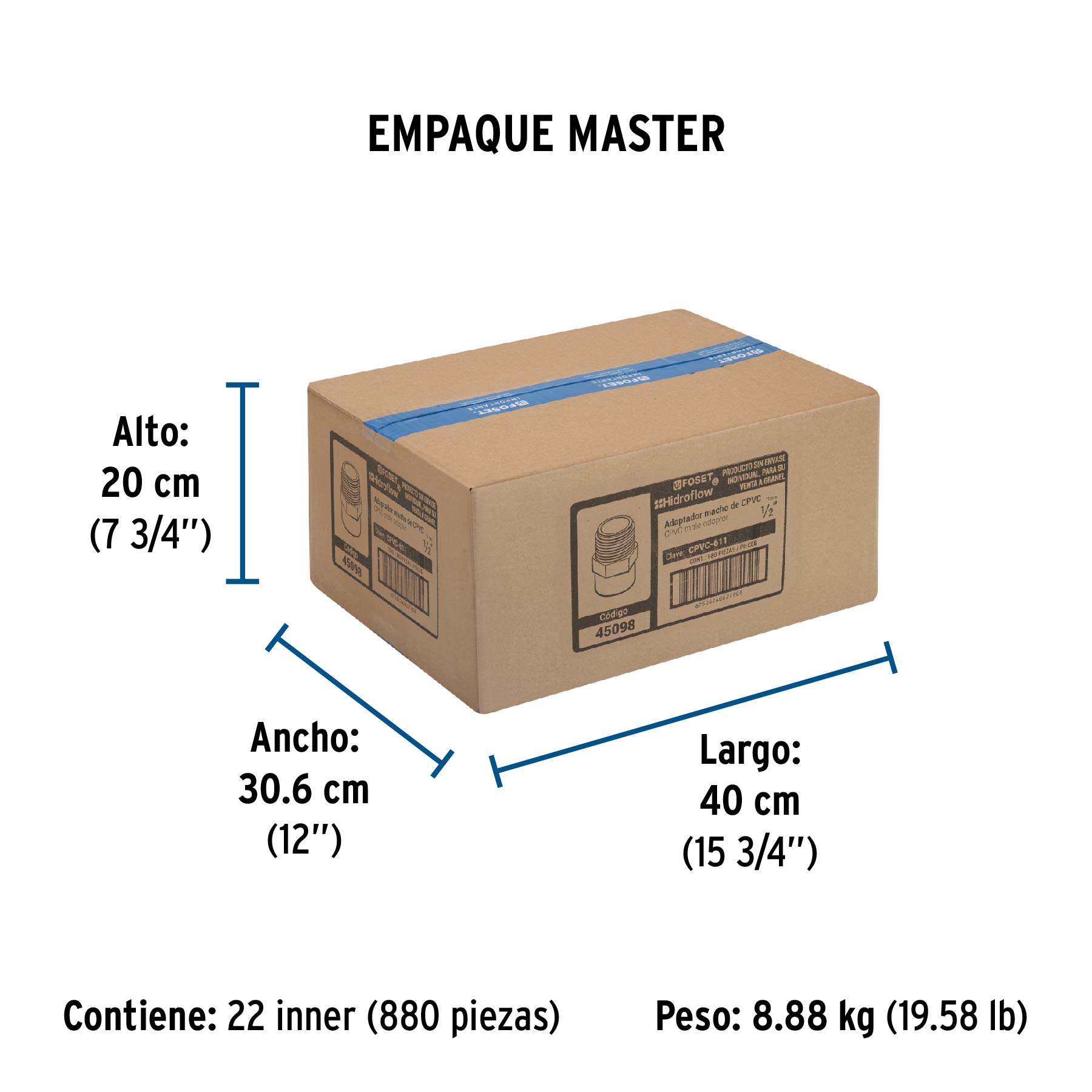 Conector macho de CPVC 1/2", FOSET - Empaque