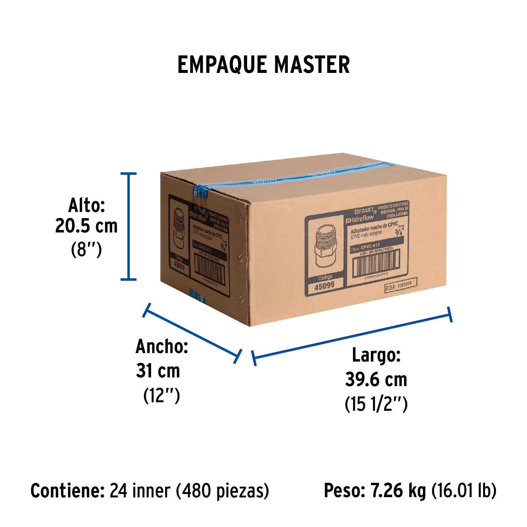 Conector macho de CPVC 3/4", FOSET - Empaque