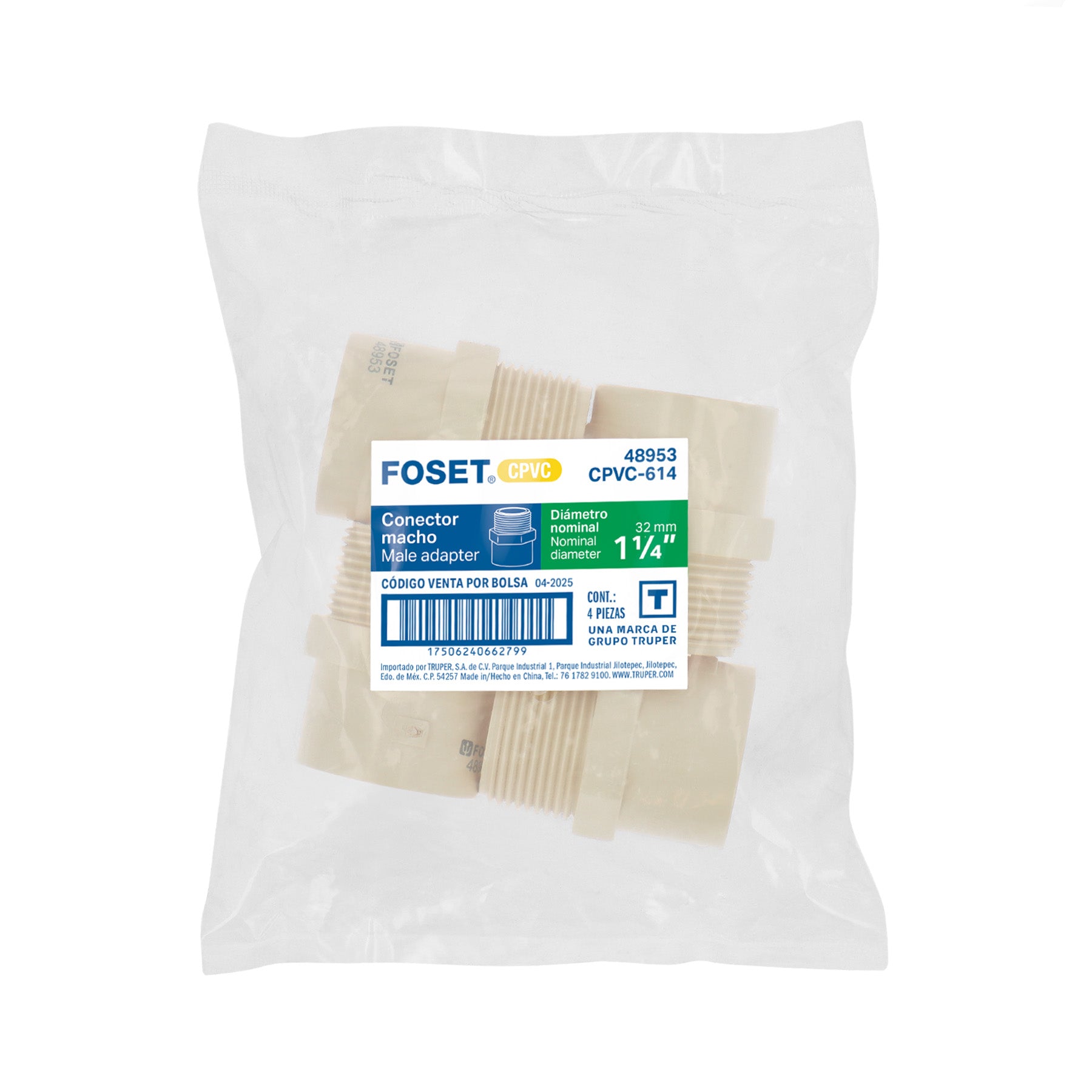 Conector macho CPVC 1-1/4", FOSET