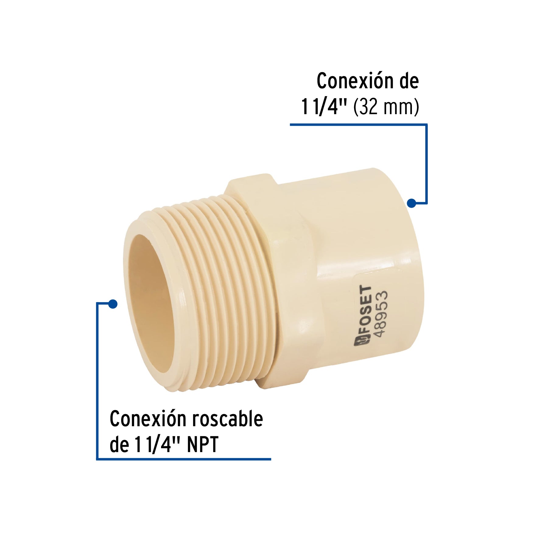 Conector macho CPVC 1-1/4", FOSET