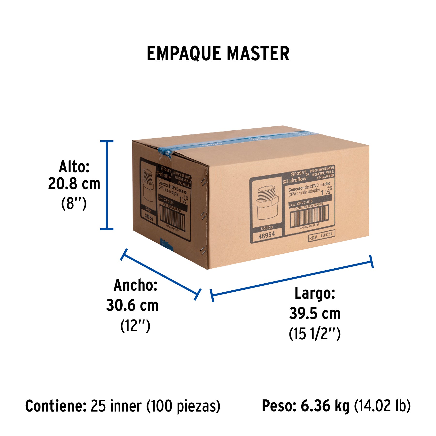 Conector macho CPVC 1-1/2", FOSET - Empaque