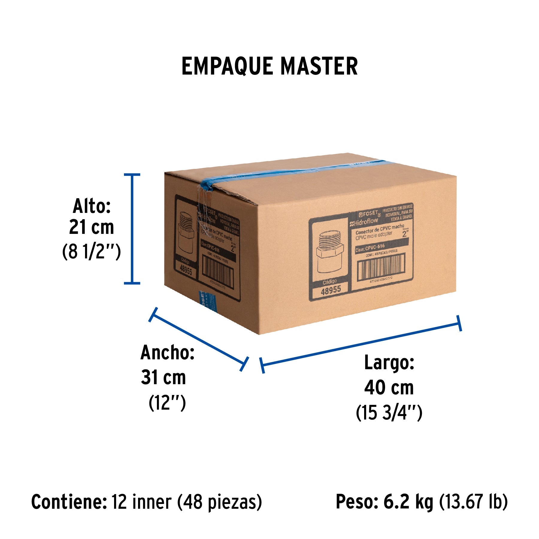 Conector macho CPVC 2", FOSET - Empaque