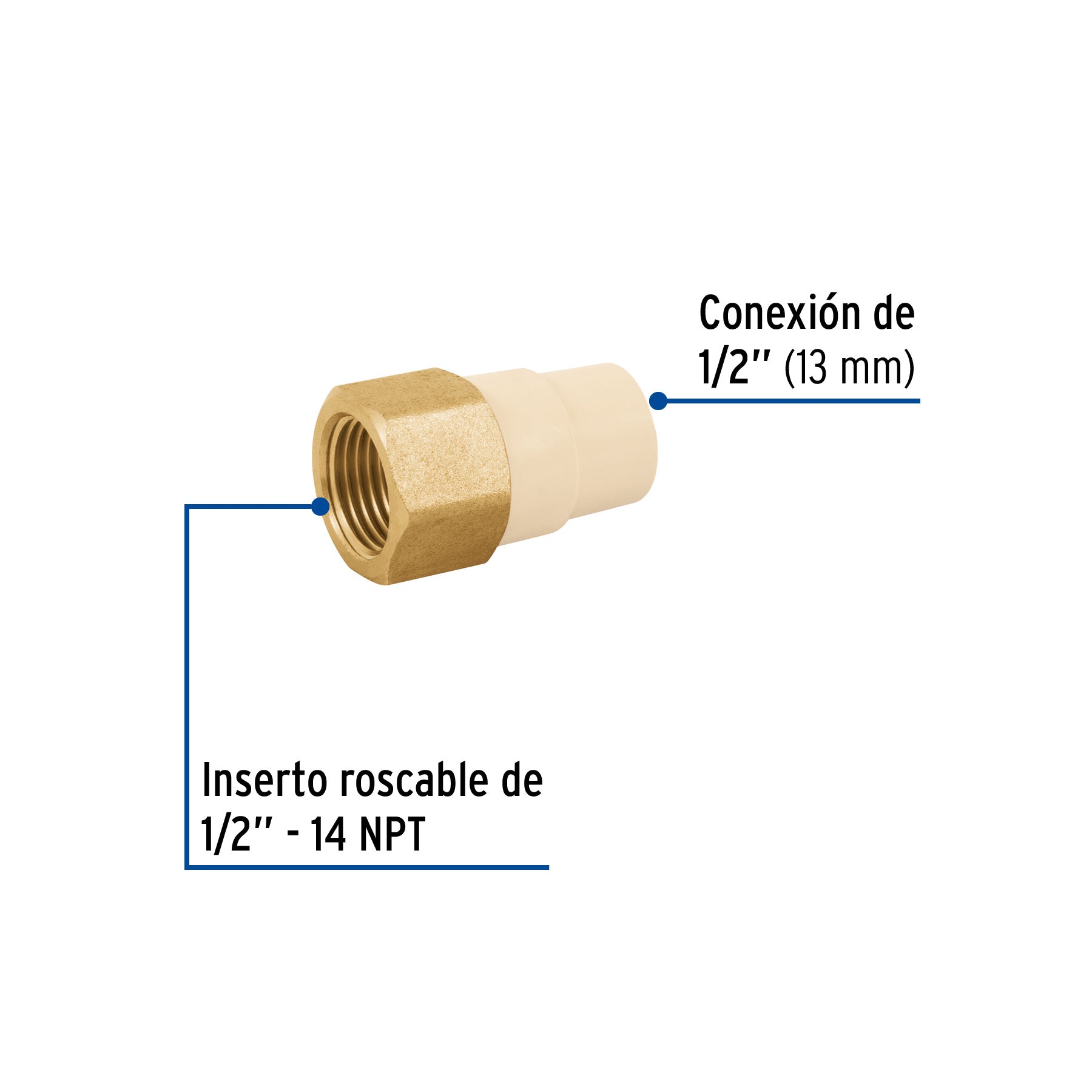 Adaptador hembra de CPVC 1/2" con inserto de latón, FOSET