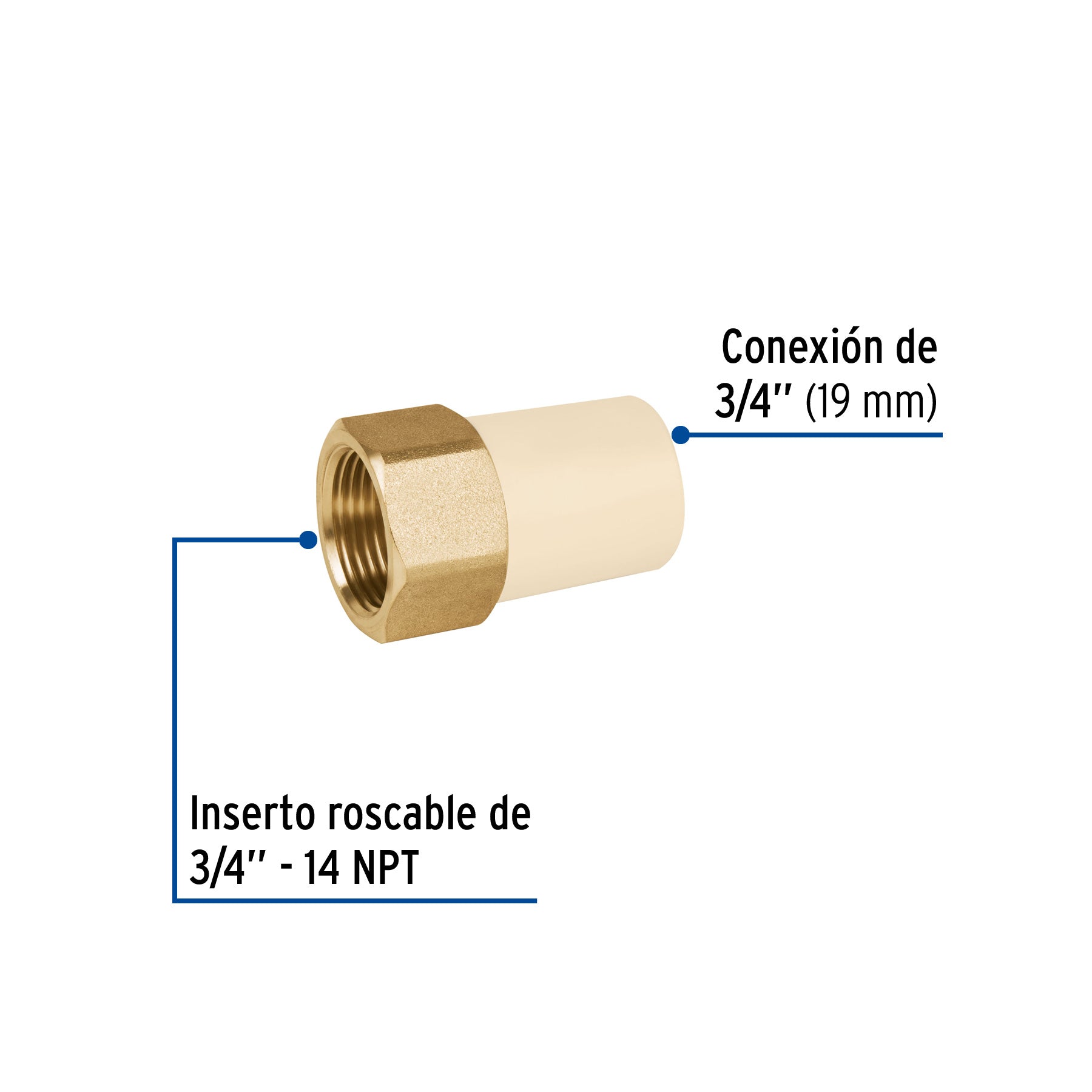 Adaptador hembra de CPVC 3/4" con inserto de latón, FOSET