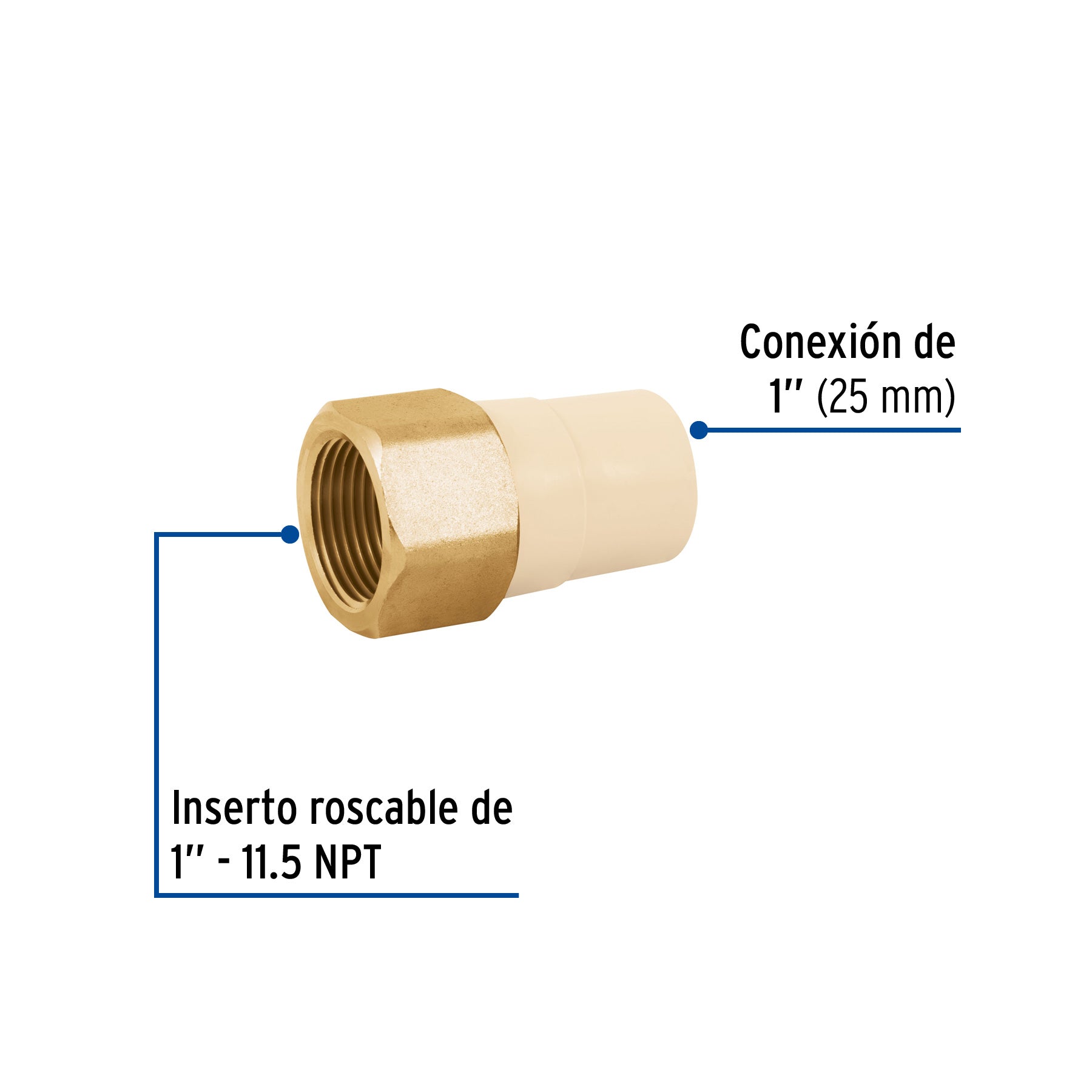 Adaptador hembra de CPVC 1" con inserto de latón, FOSET