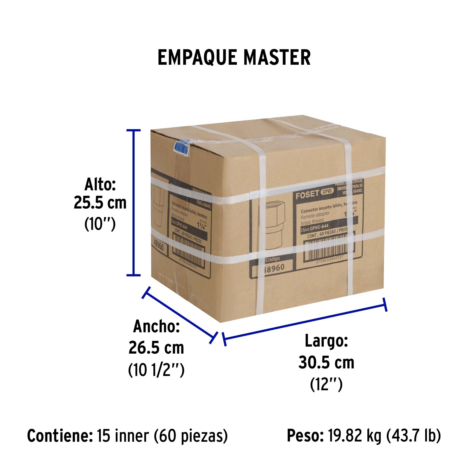 Adaptador hembra de CPVC 1-1/4" con inserto de latón, FOSET - Empaque