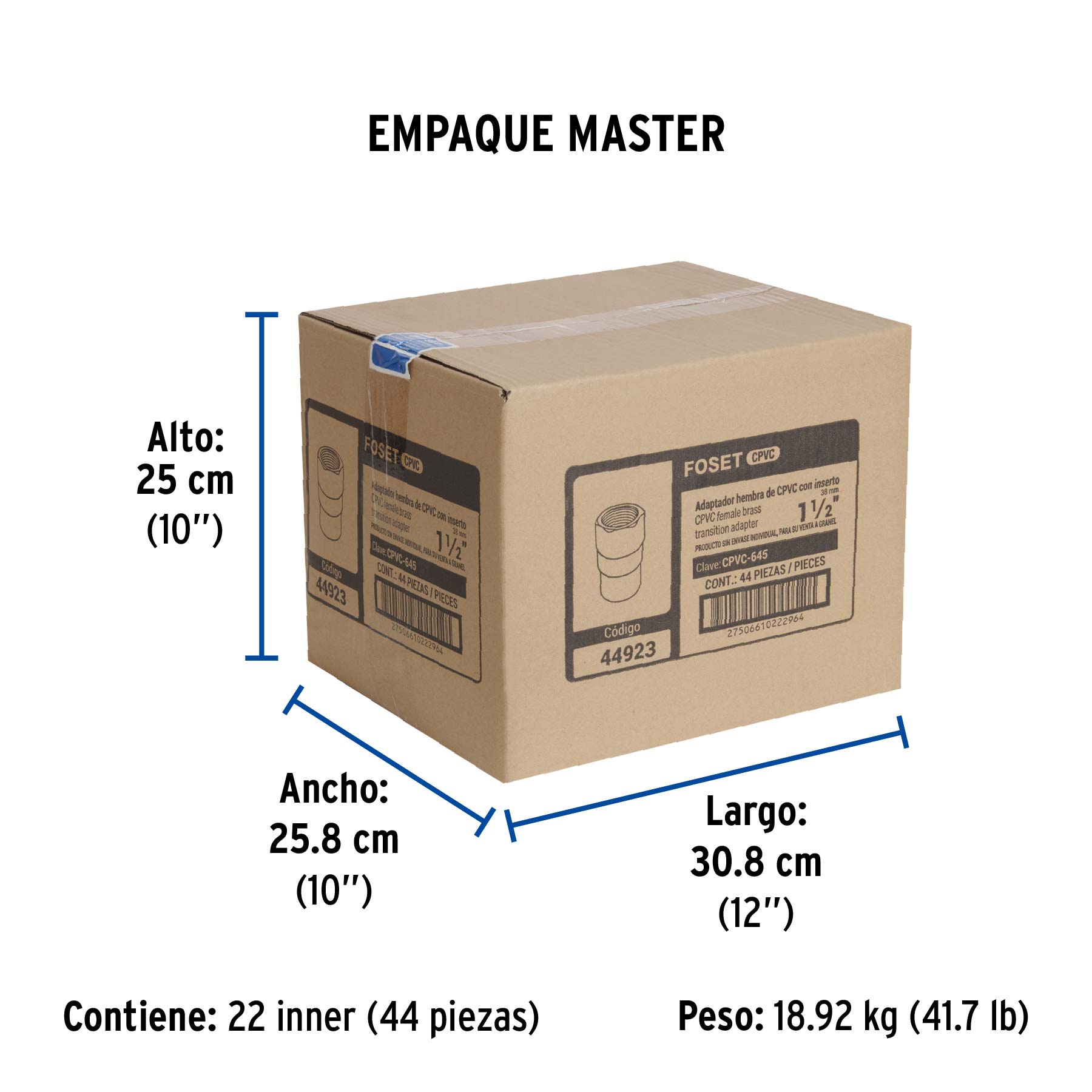 Adaptador CPVC, 1-1/2", hembra inserto metálico-latón, FOSET - Empaque