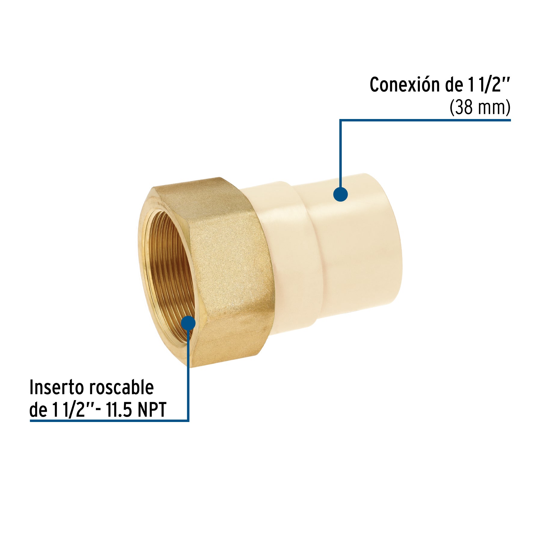 Adaptador CPVC, 1-1/2", hembra inserto metálico-latón, FOSET