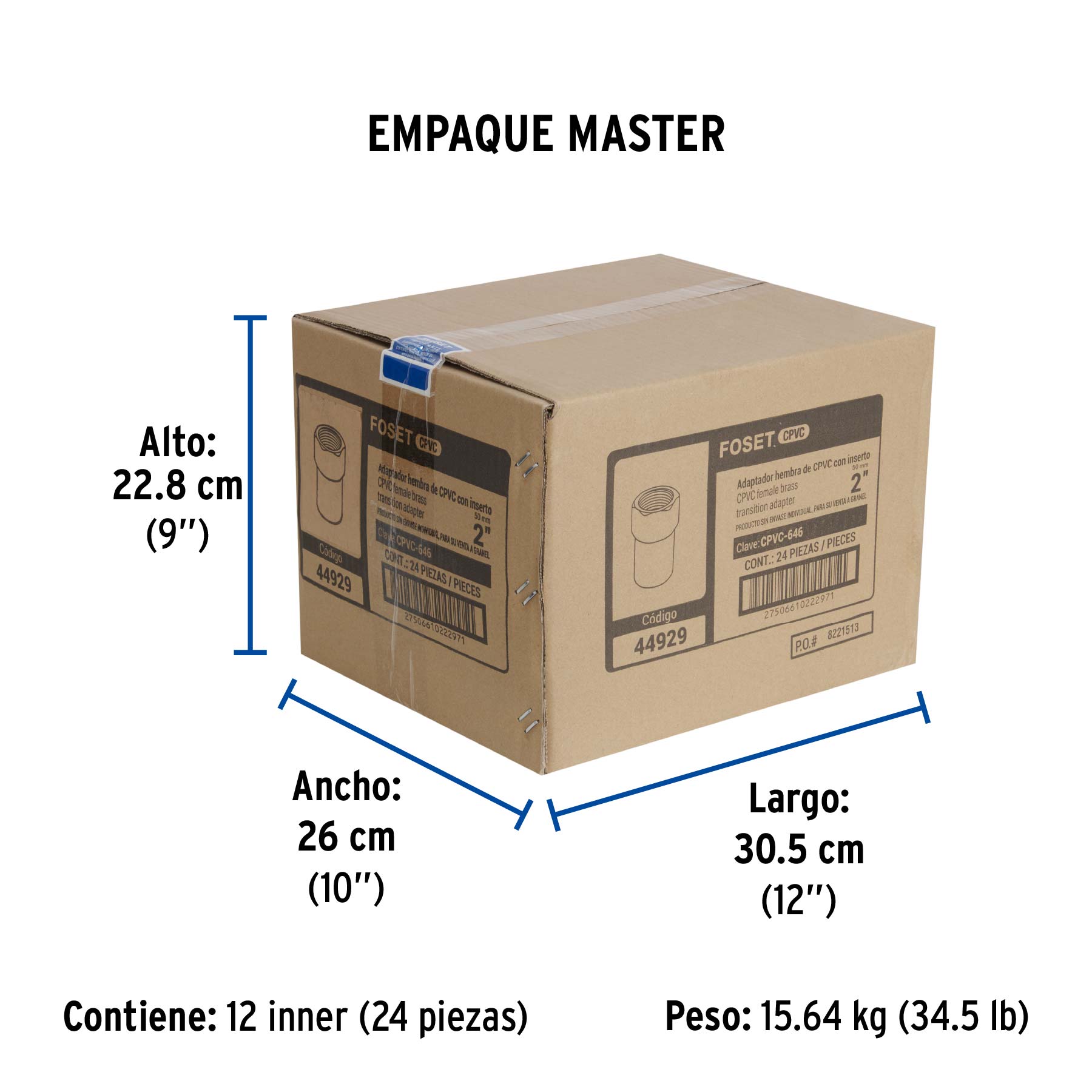 Adaptador CPVC, 2", hembra inserto metálico-latón, FOSET - Empaque