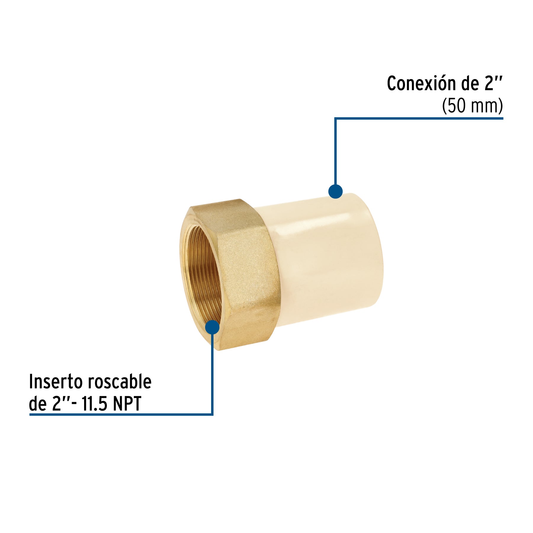 Adaptador CPVC, 2", hembra inserto metálico-latón, FOSET