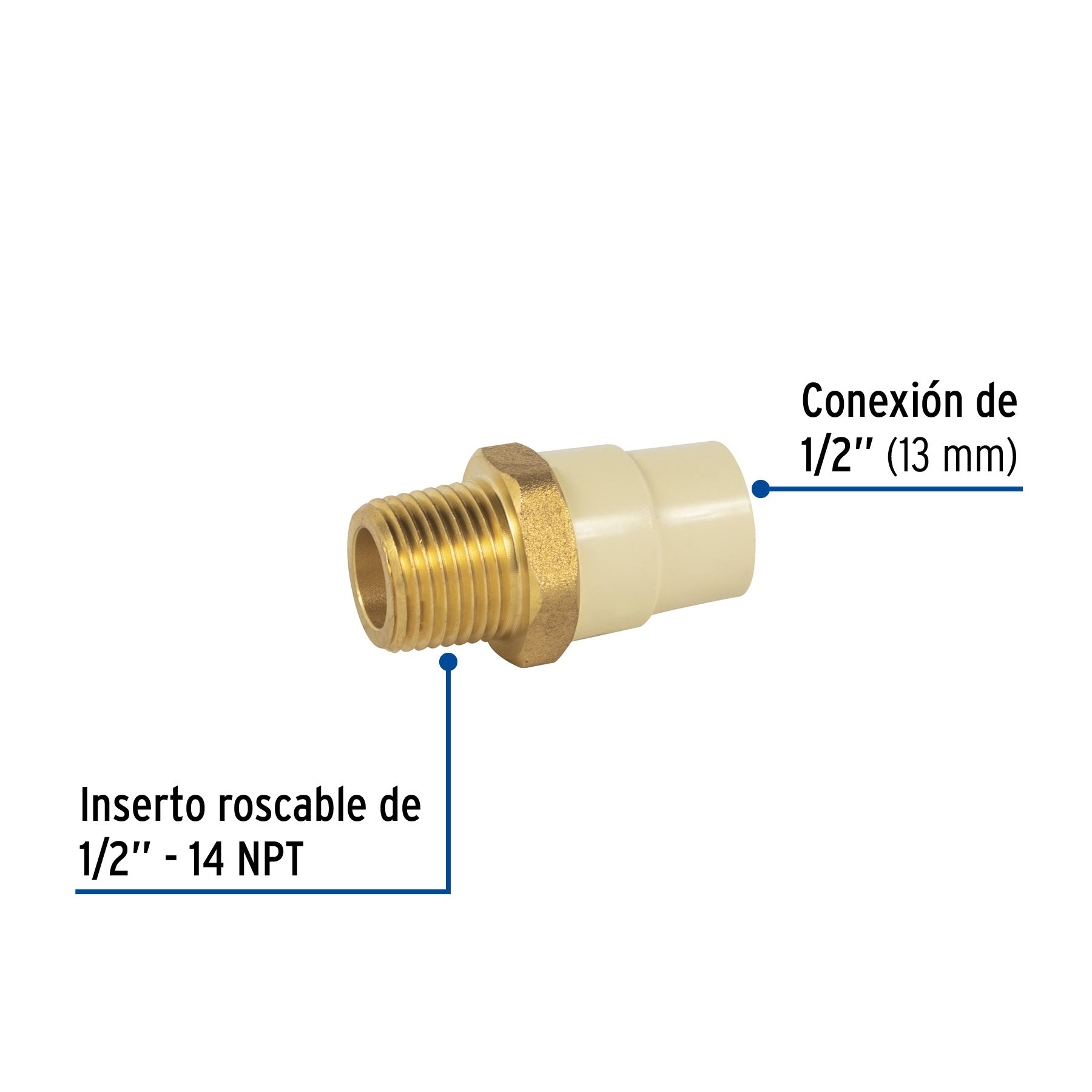 Adaptador macho de CPVC 1/2" con inserto de latón, FOSET