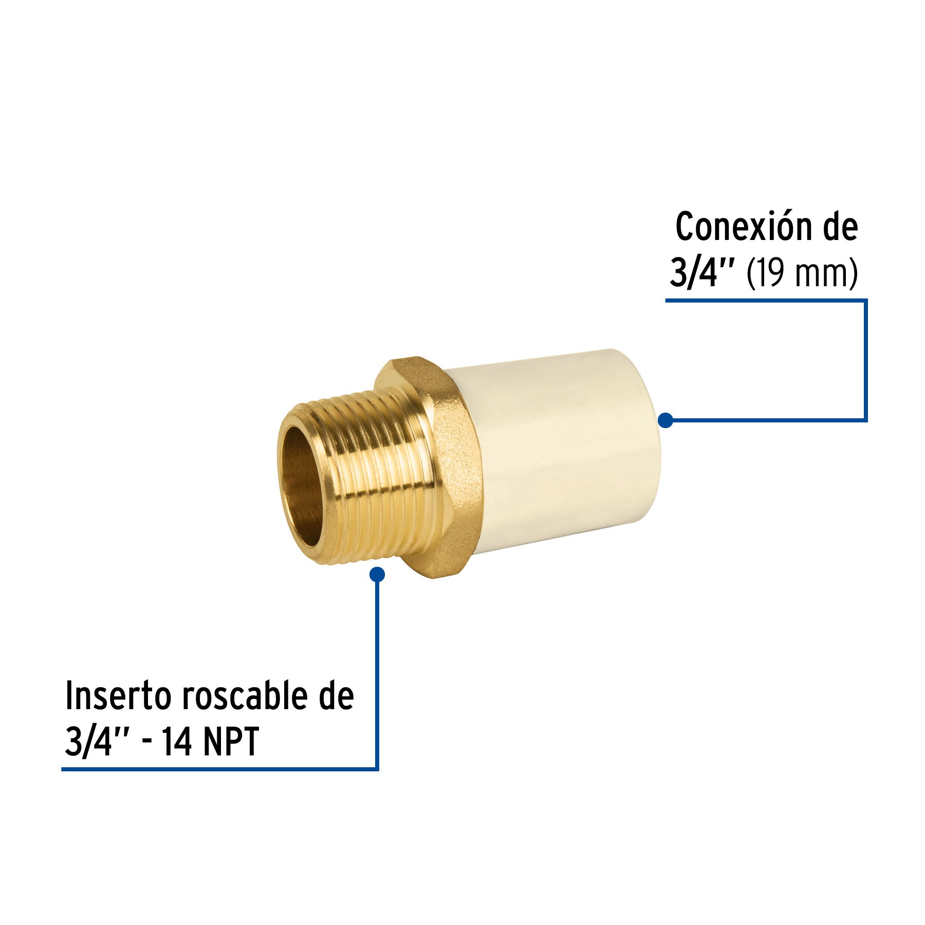 Adaptador macho de CPVC 3/4" con inserto de latón, FOSET