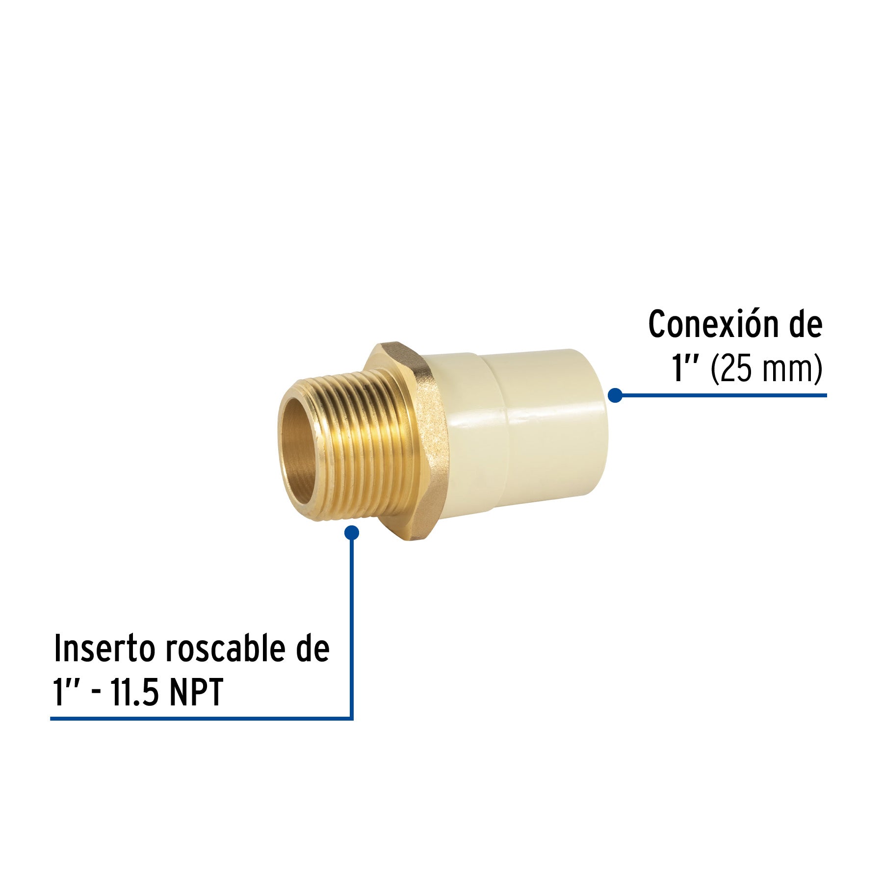 Adaptador macho de CPVC 1" con inserto de latón, FOSET