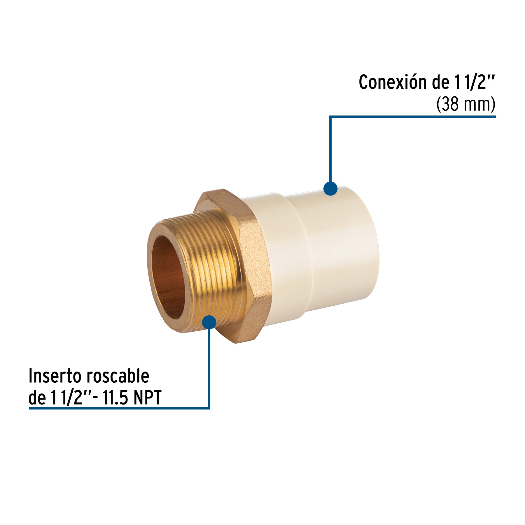 Adaptador CPVC, 1-1/2", macho inserto metálico-latón, FOSET