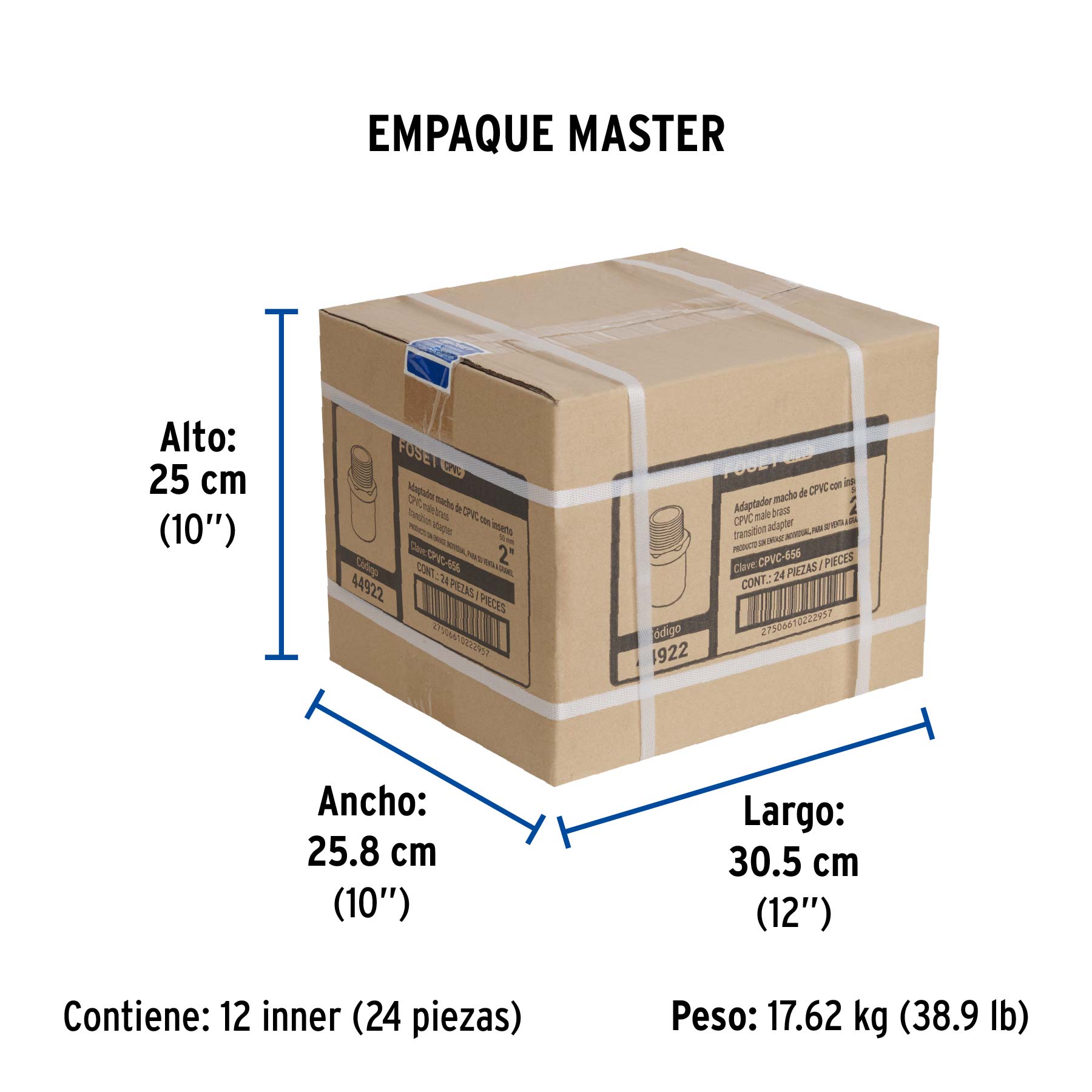 Adaptador CPVC, 2", macho inserto metálico-latón, FOSET - Empaque