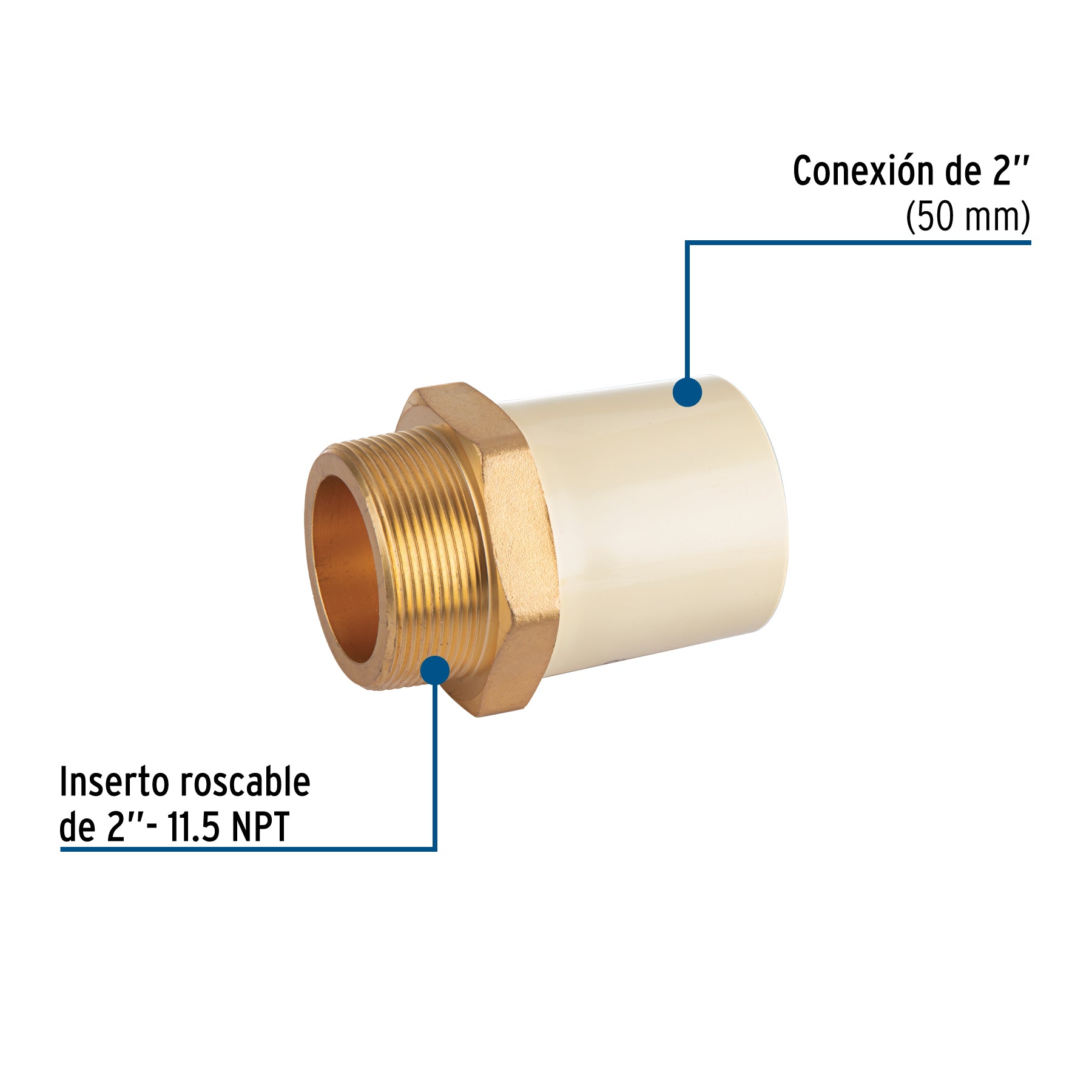 Adaptador CPVC, 2", macho inserto metálico-latón, FOSET