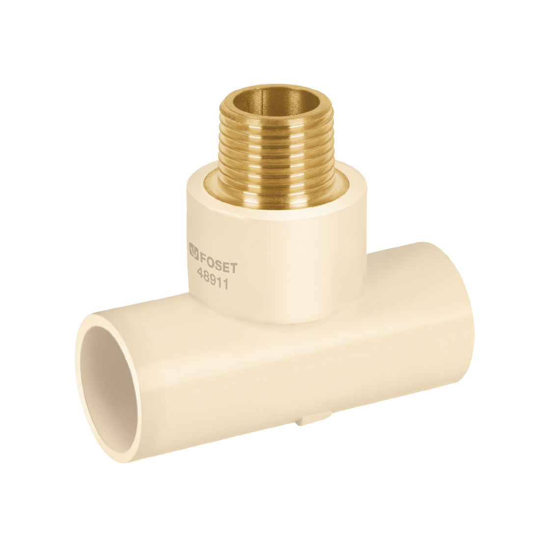 Tee de CPVC 1/2" rosca central macho inserto latón, FOSET