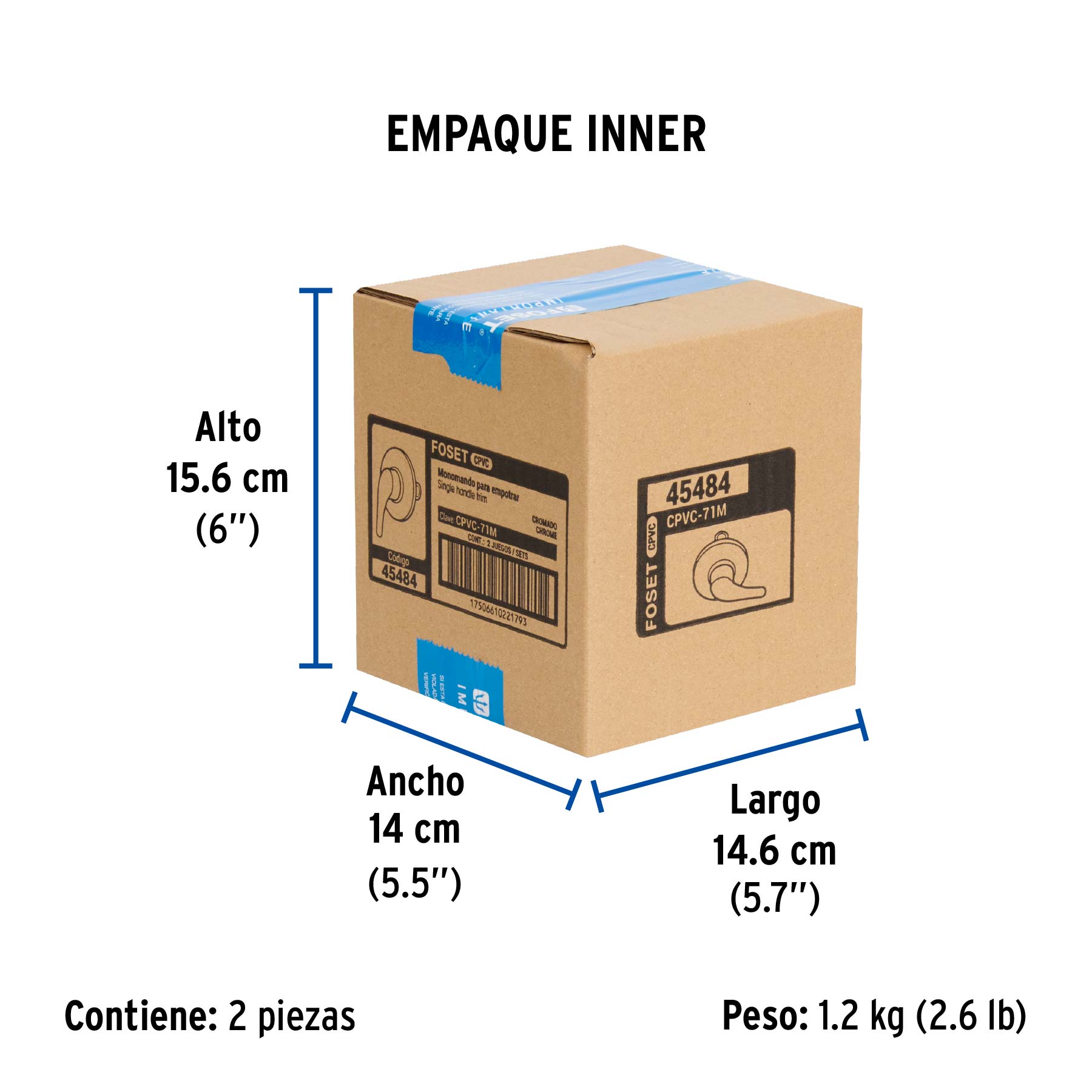 Monomando de empotrar para regadera CPVC 1/2", FOSET - Empaque