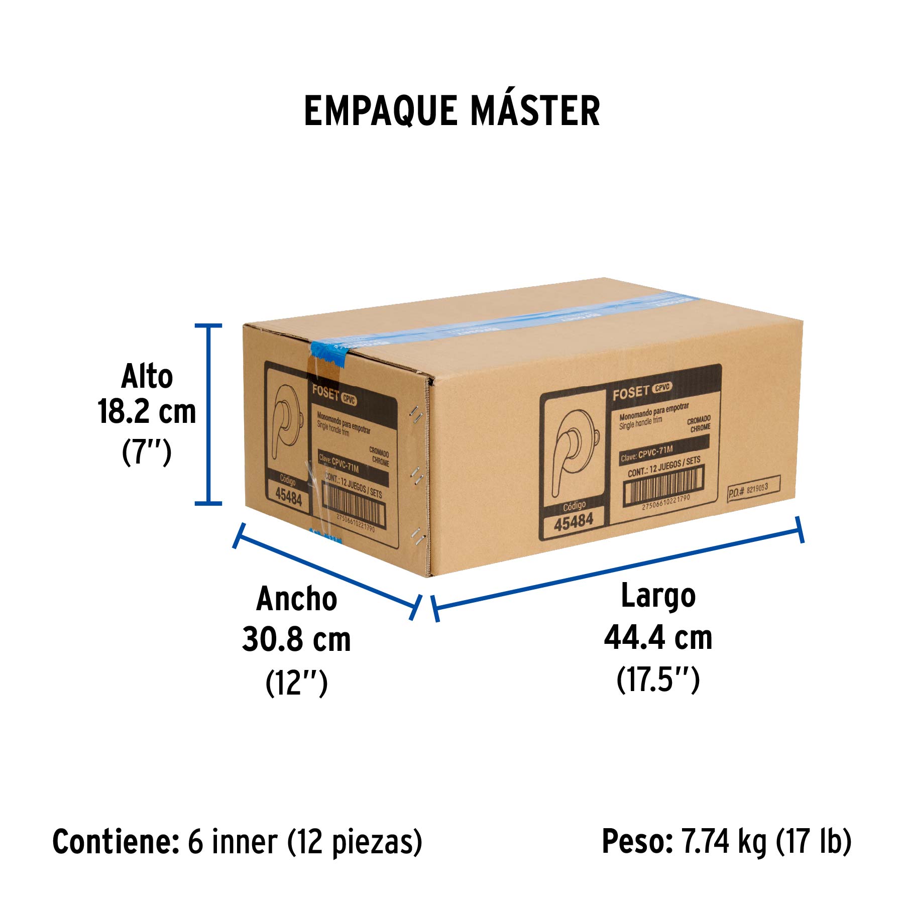 Monomando de empotrar para regadera CPVC 1/2", FOSET - Empaque