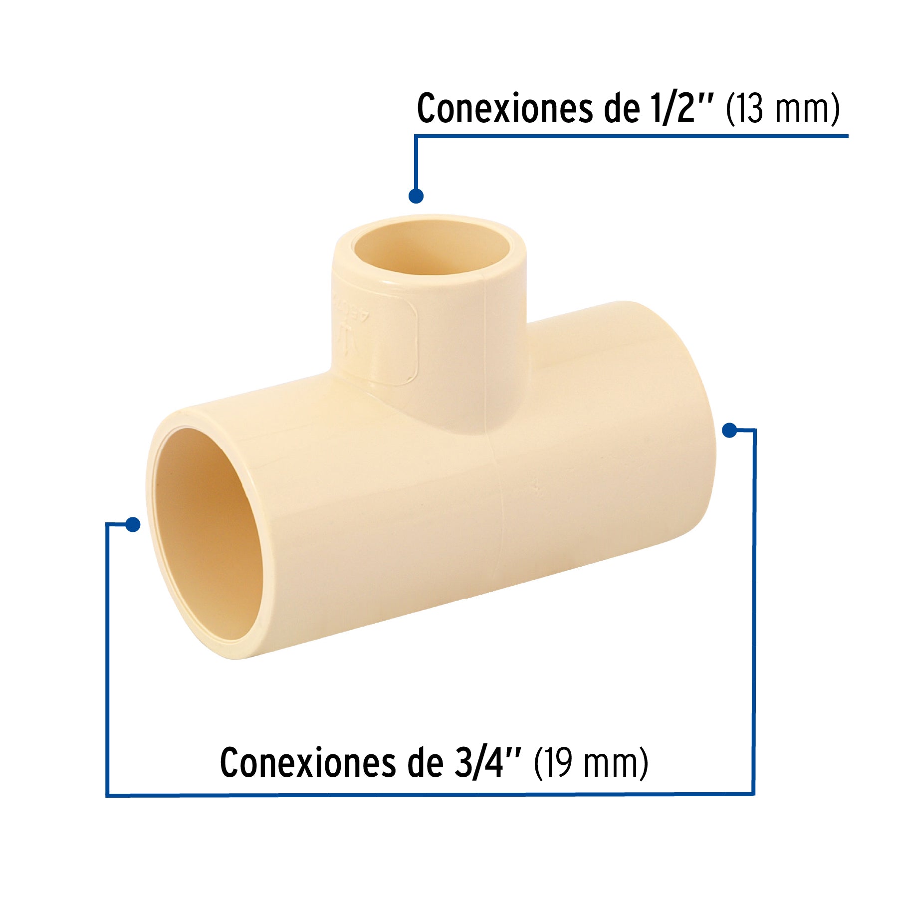 Tee reducida central de CPVC 3/4" x 3/4" x 1/2", FOSET