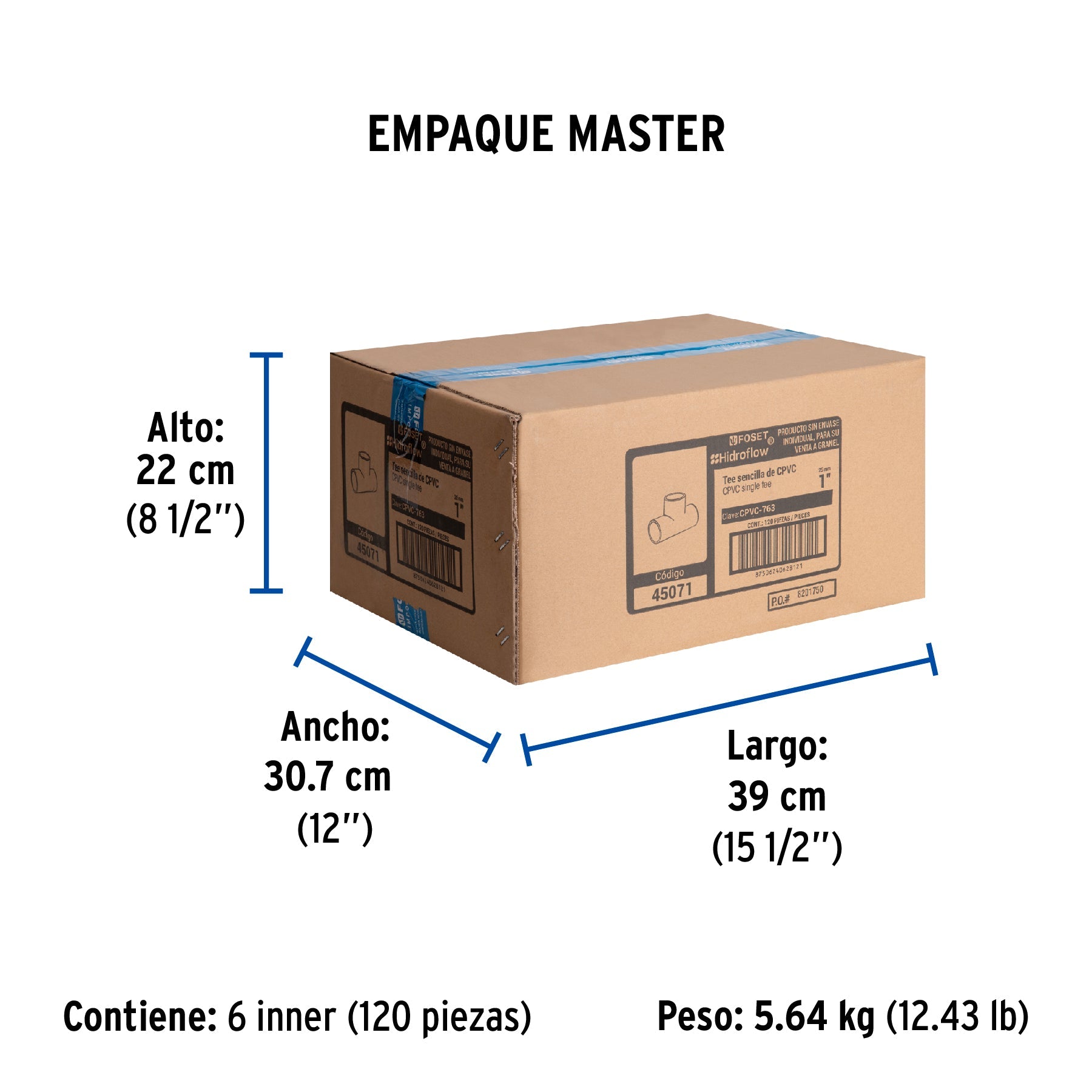 Tee sencilla de CPVC de 1", FOSET - Empaque