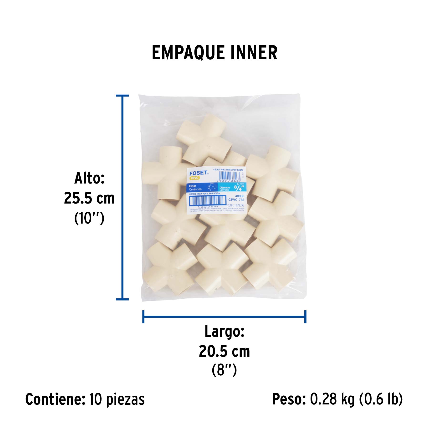 Cruz de CPVC 3/4", FOSET - Empaque