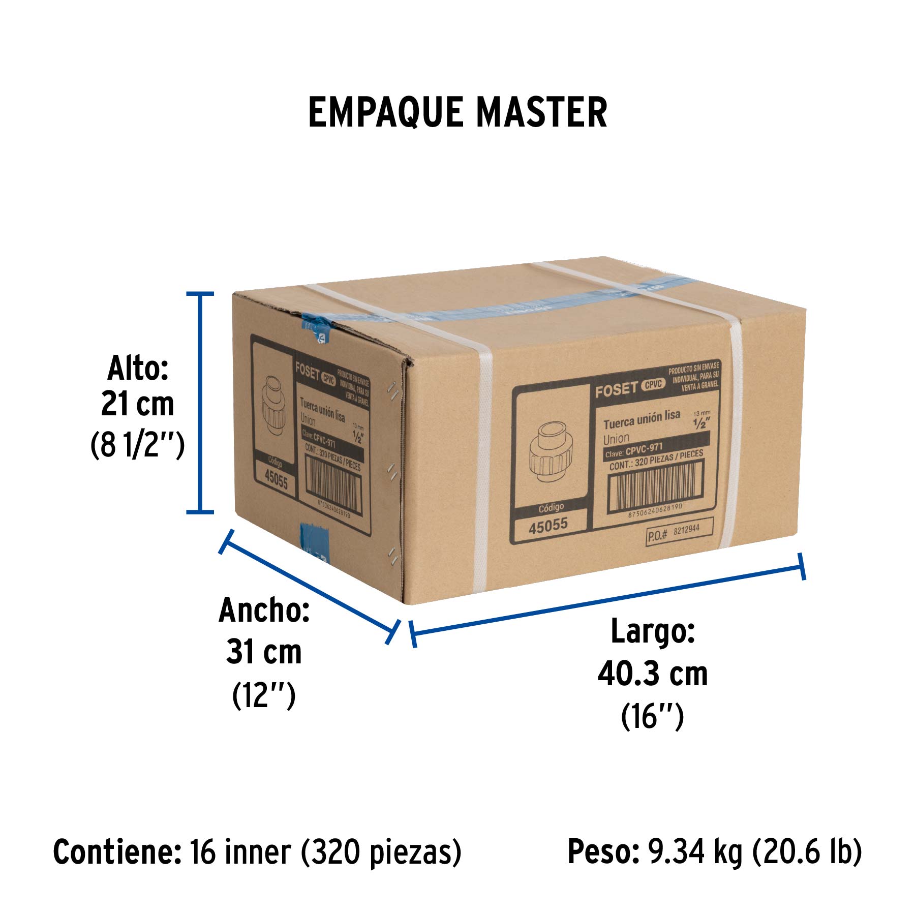 Tuerca unión lisa de CPVC 1/2", FOSET - Empaque