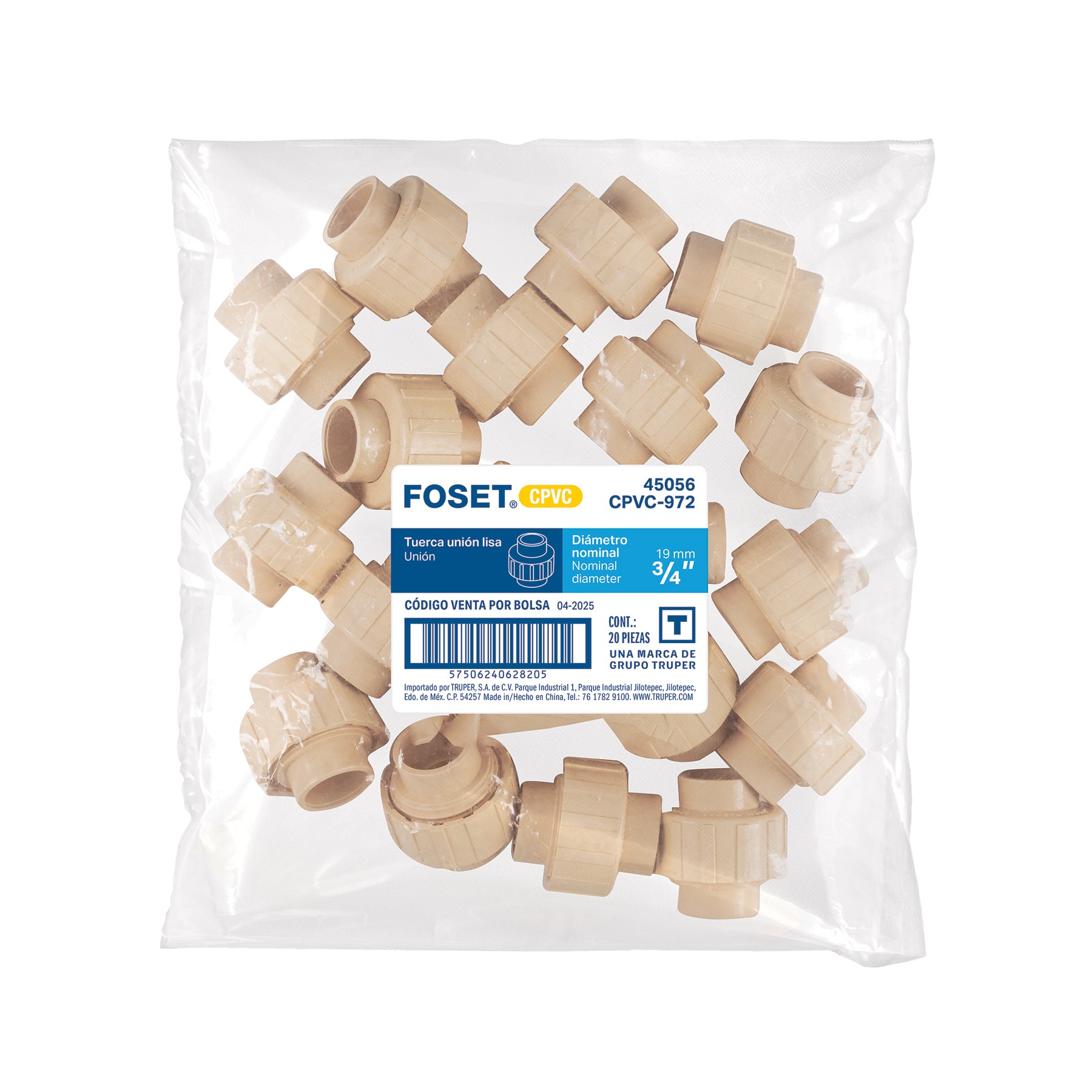 Tuerca unión lisa de CPVC 3/4", FOSET