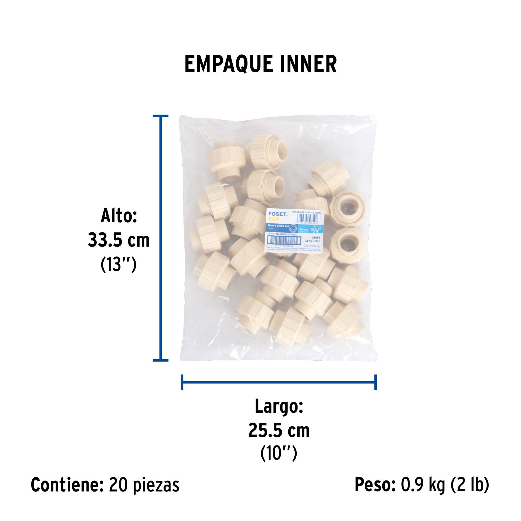 Tuerca unión lisa de CPVC 3/4", FOSET - Empaque