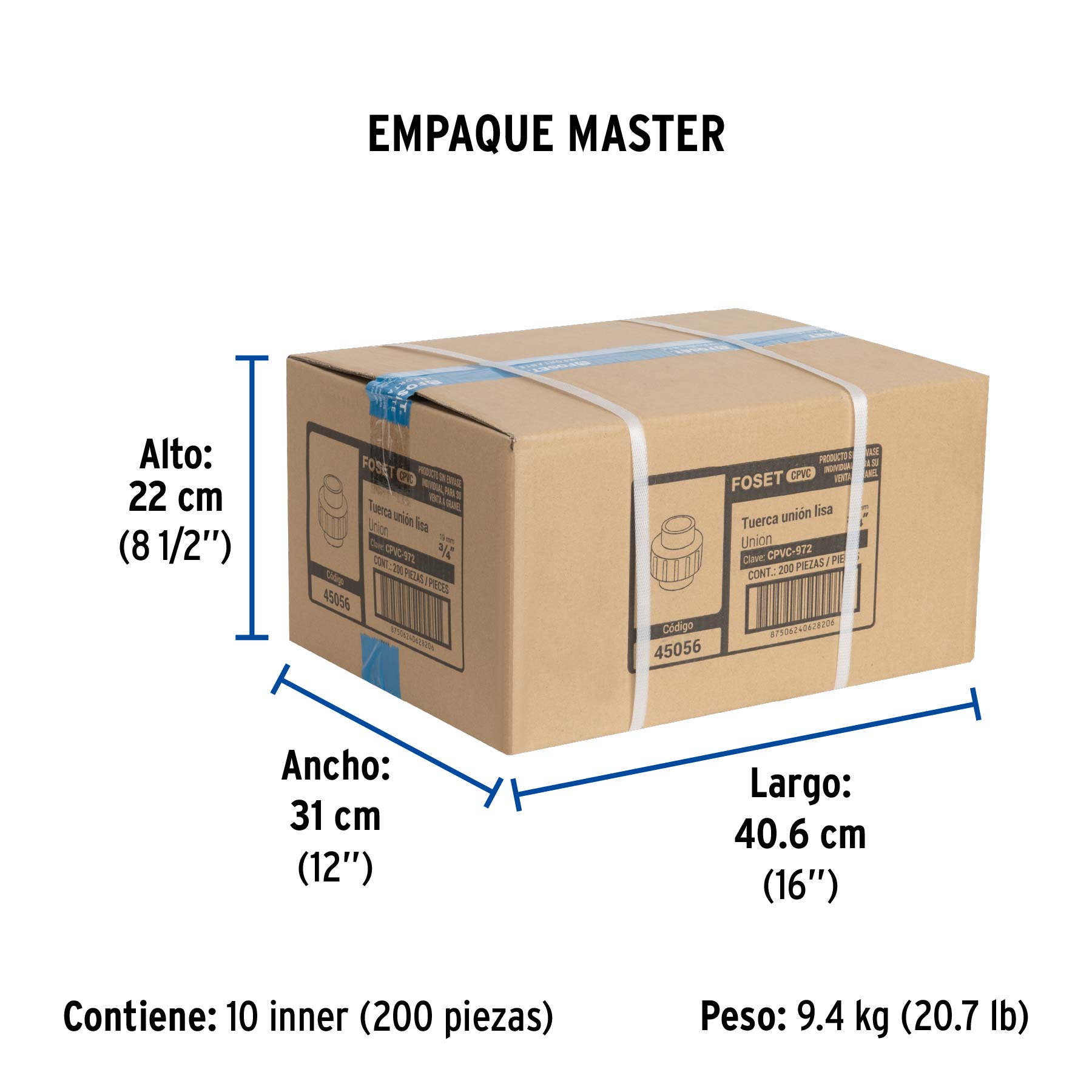 Tuerca unión lisa de CPVC 3/4", FOSET - Empaque