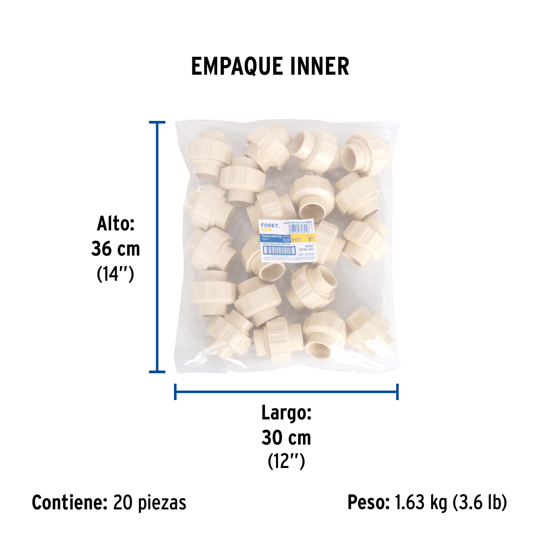 Tuerca unión lisa de CPVC 1", FOSET - Empaque