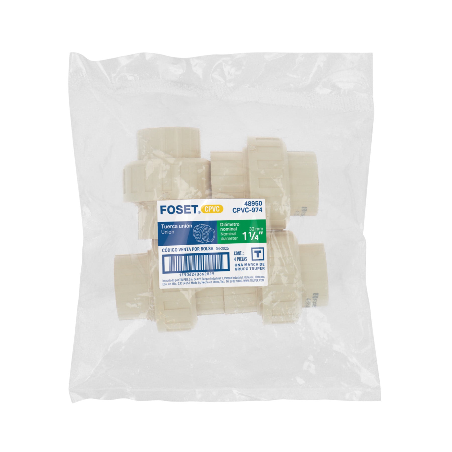 Tuerca unión lisa de CPVC 1-1/4", FOSET